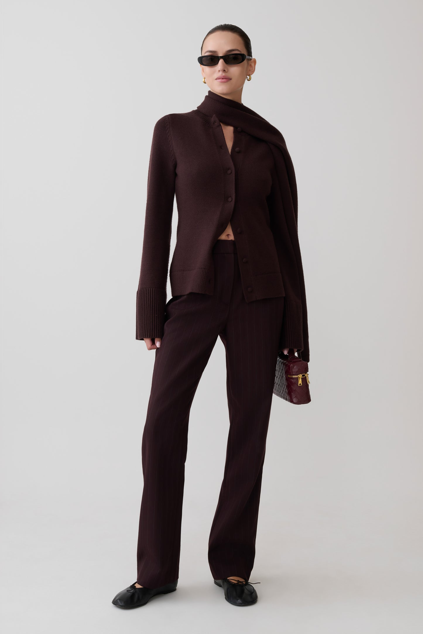 Lara Knit Cardigan With Scarf - Chocolate