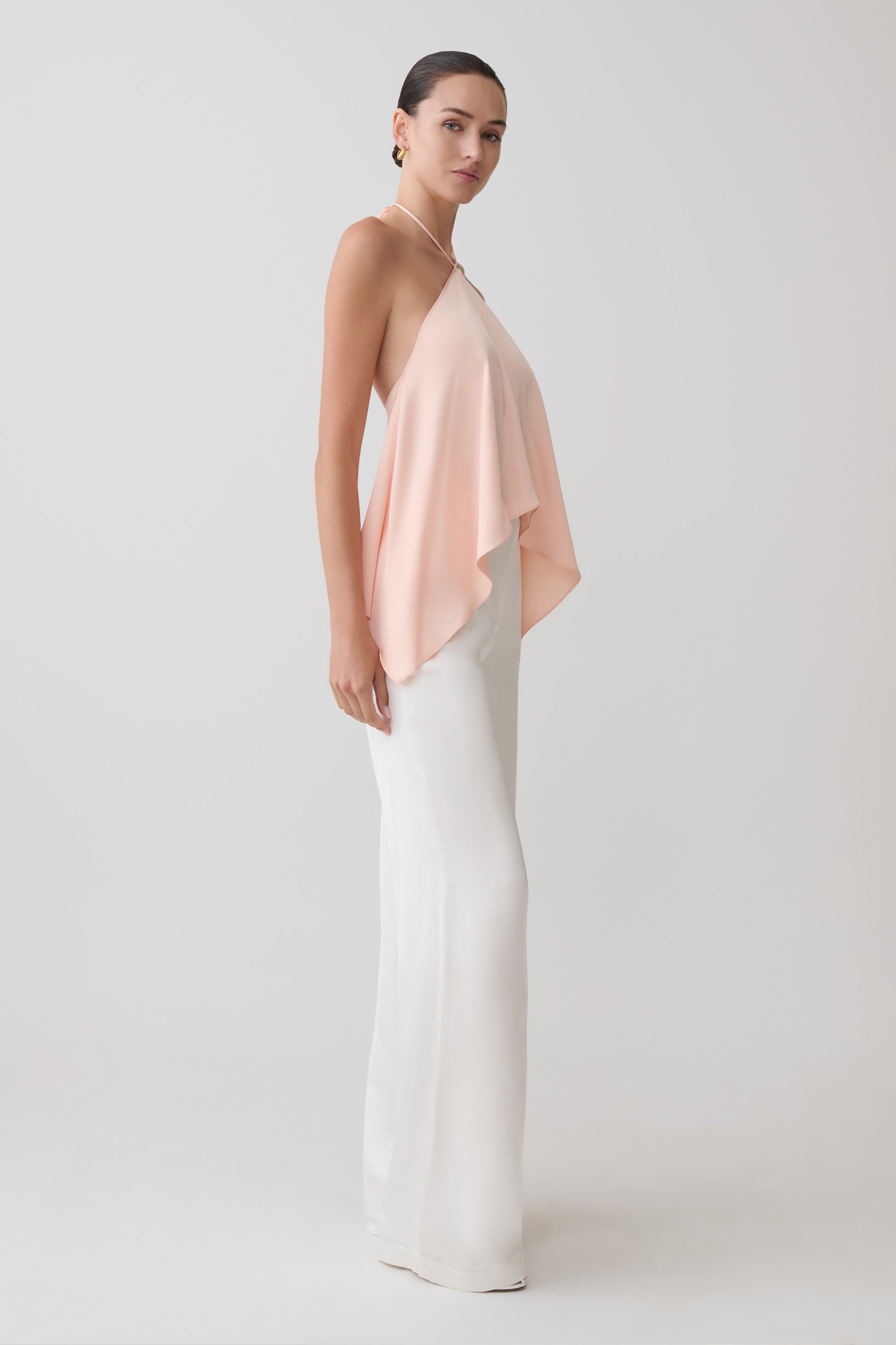 Adelaide Draped Satin Halter Top - Peach #5
