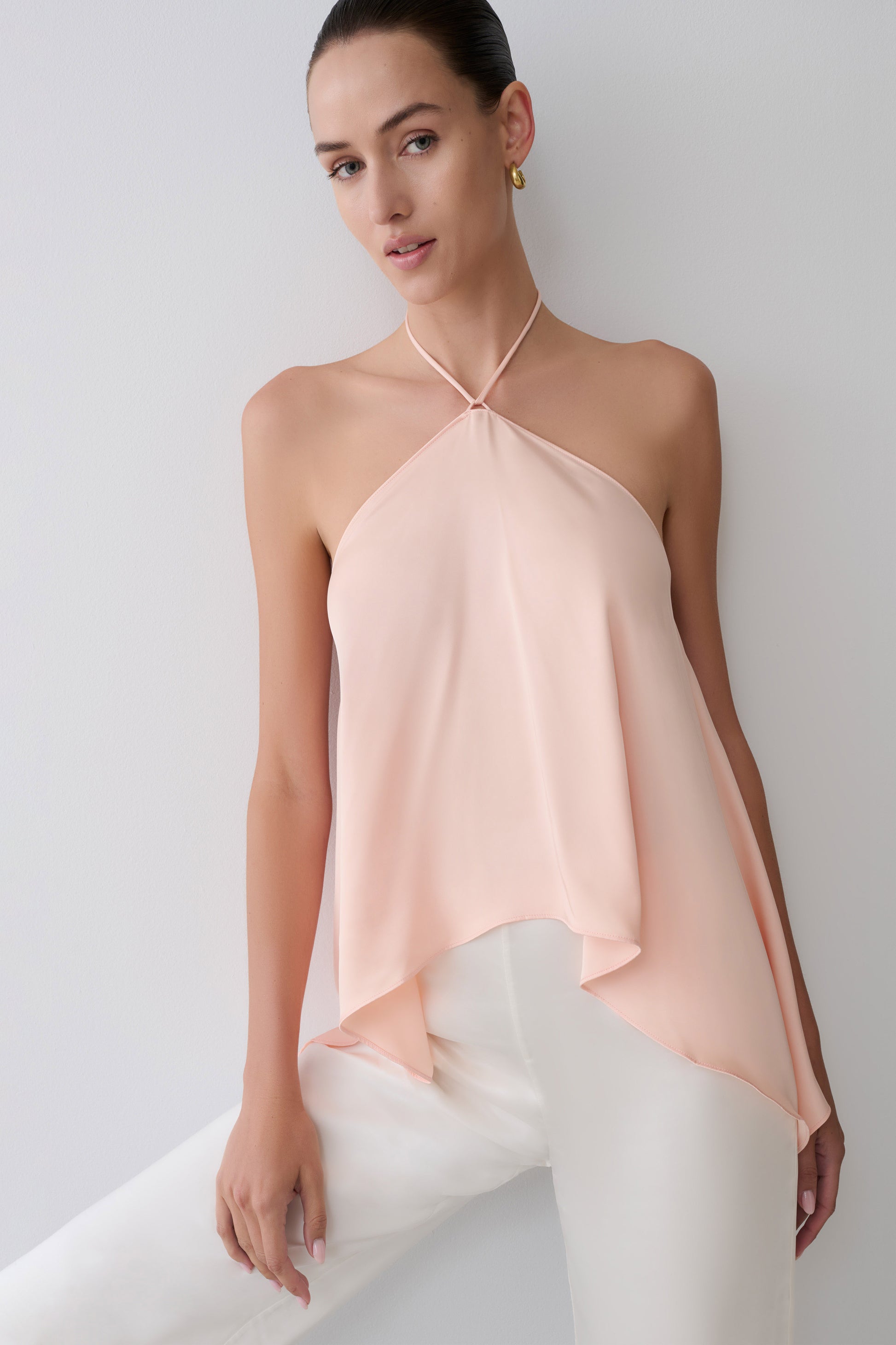 Adelaide Draped Satin Halter Top - Peach #4