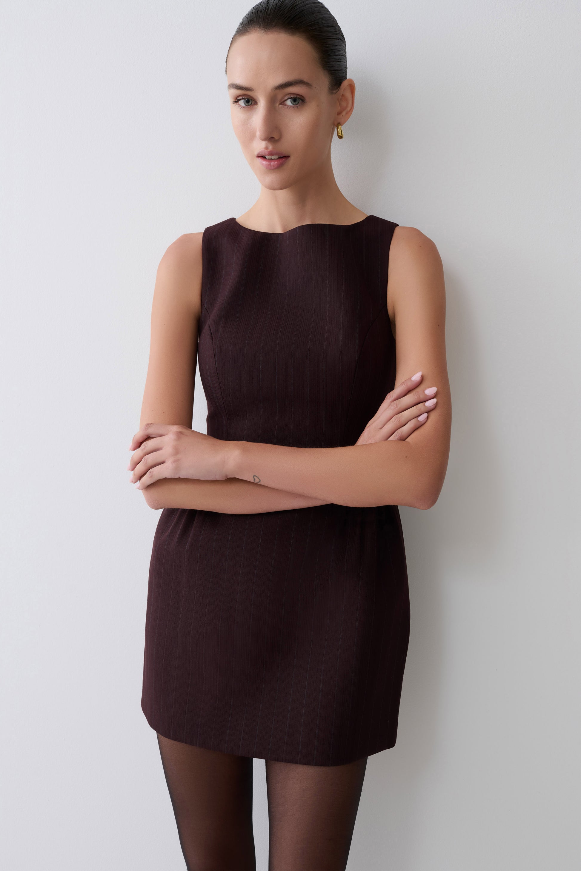 Hallie Boat Neck Mini Dress - Plum Pinstripe #4