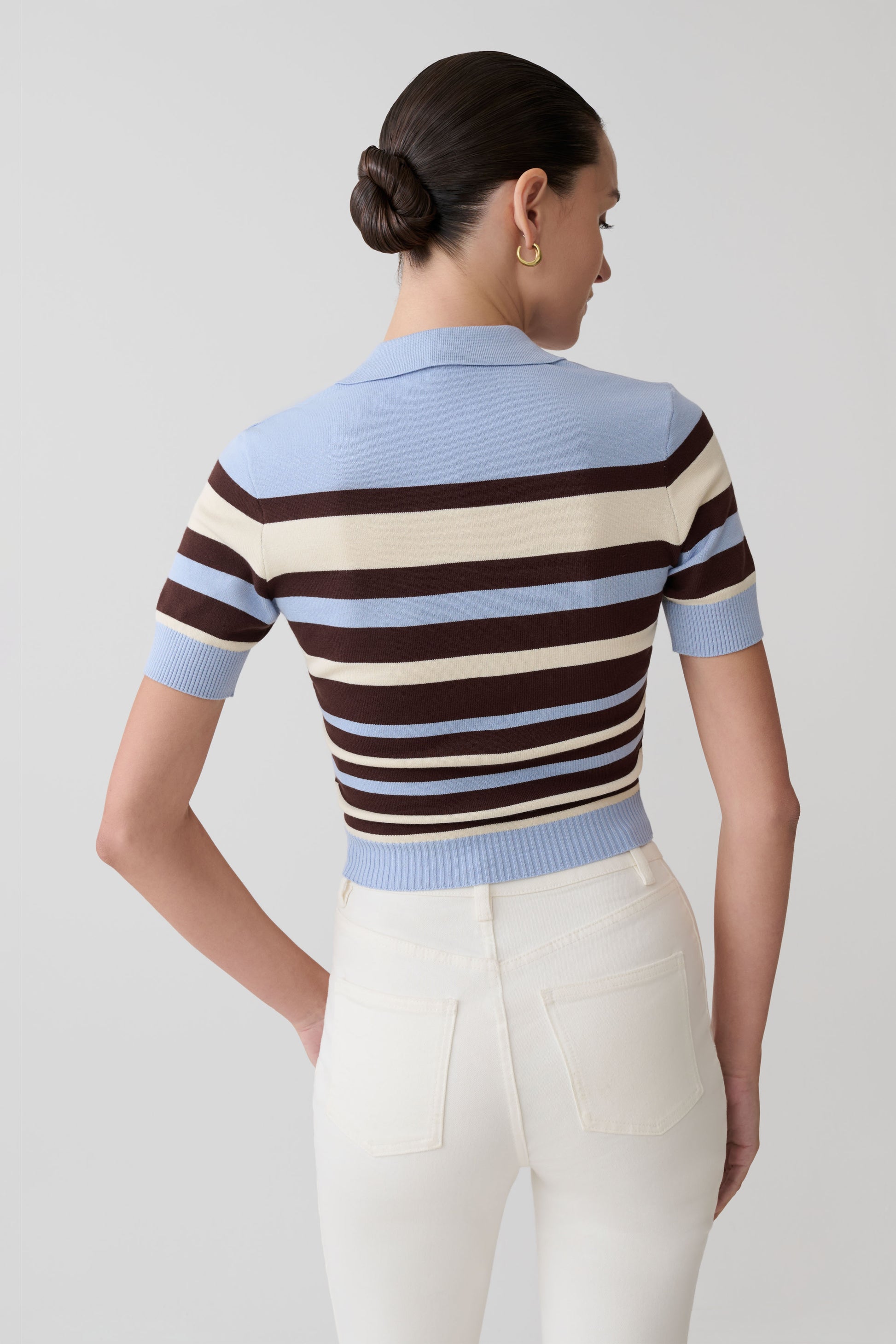 Philly Stripe Knit Button Up Top - Chocolate/Blue #9