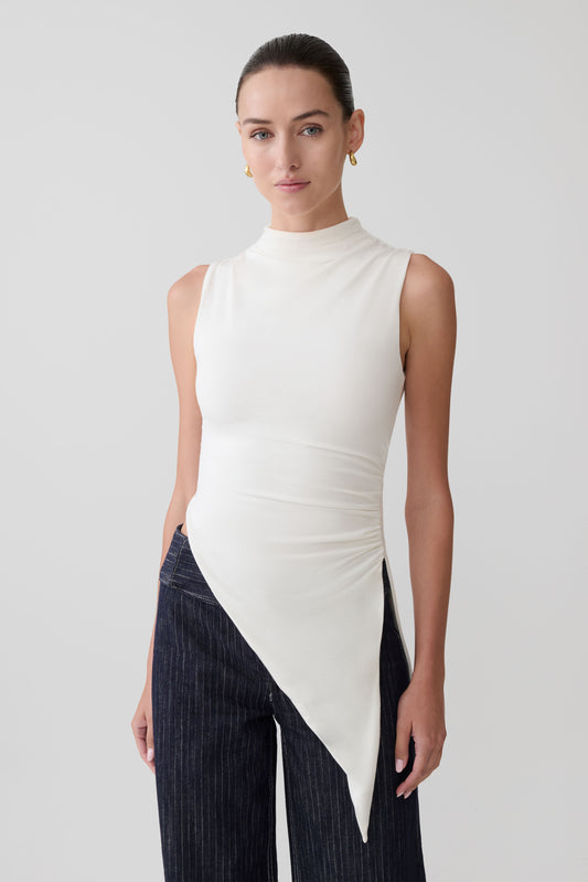 Suong High Neck Gathered Top - White
