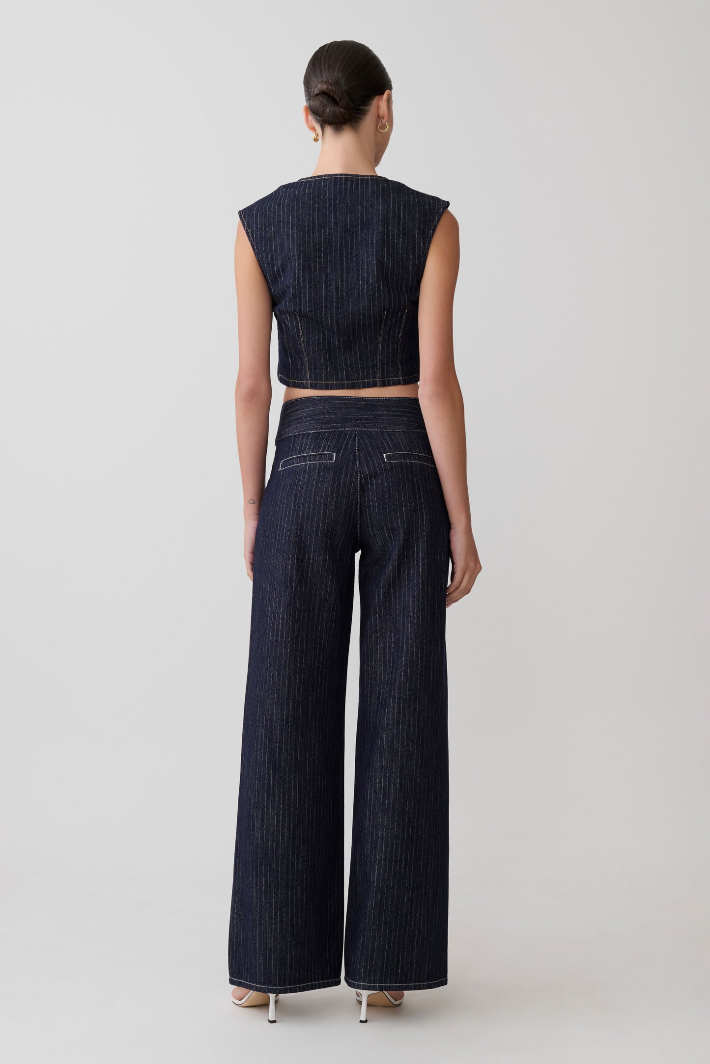 Loraine Sleeveless Denim Top - Indigo Pinstripe