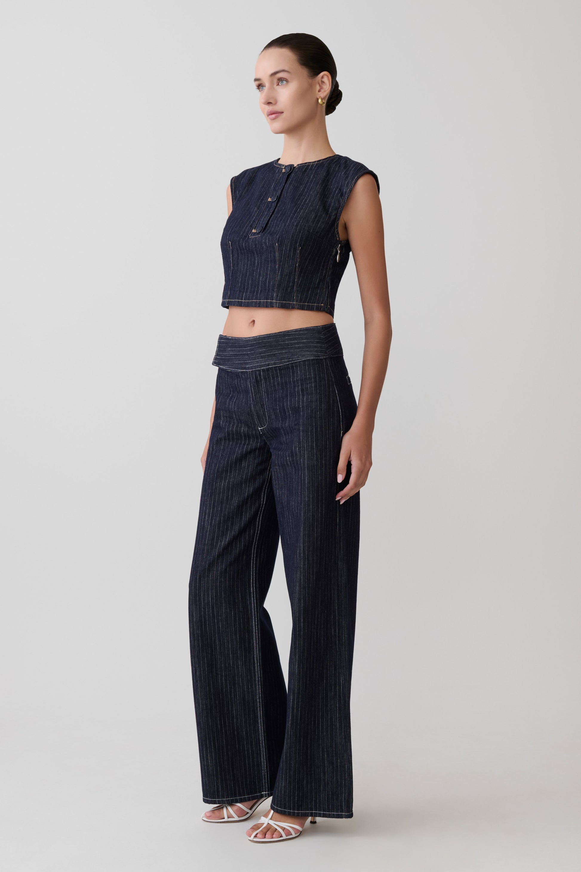 Sienna Flare Mid Rise Denim Jeans - Indigo Pinstripe #4