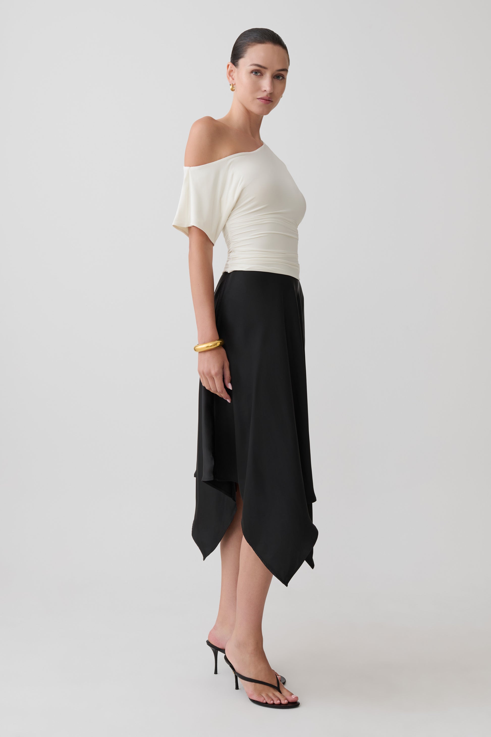 Coralie Asymmetric Satin Midi Skirt - Black #3