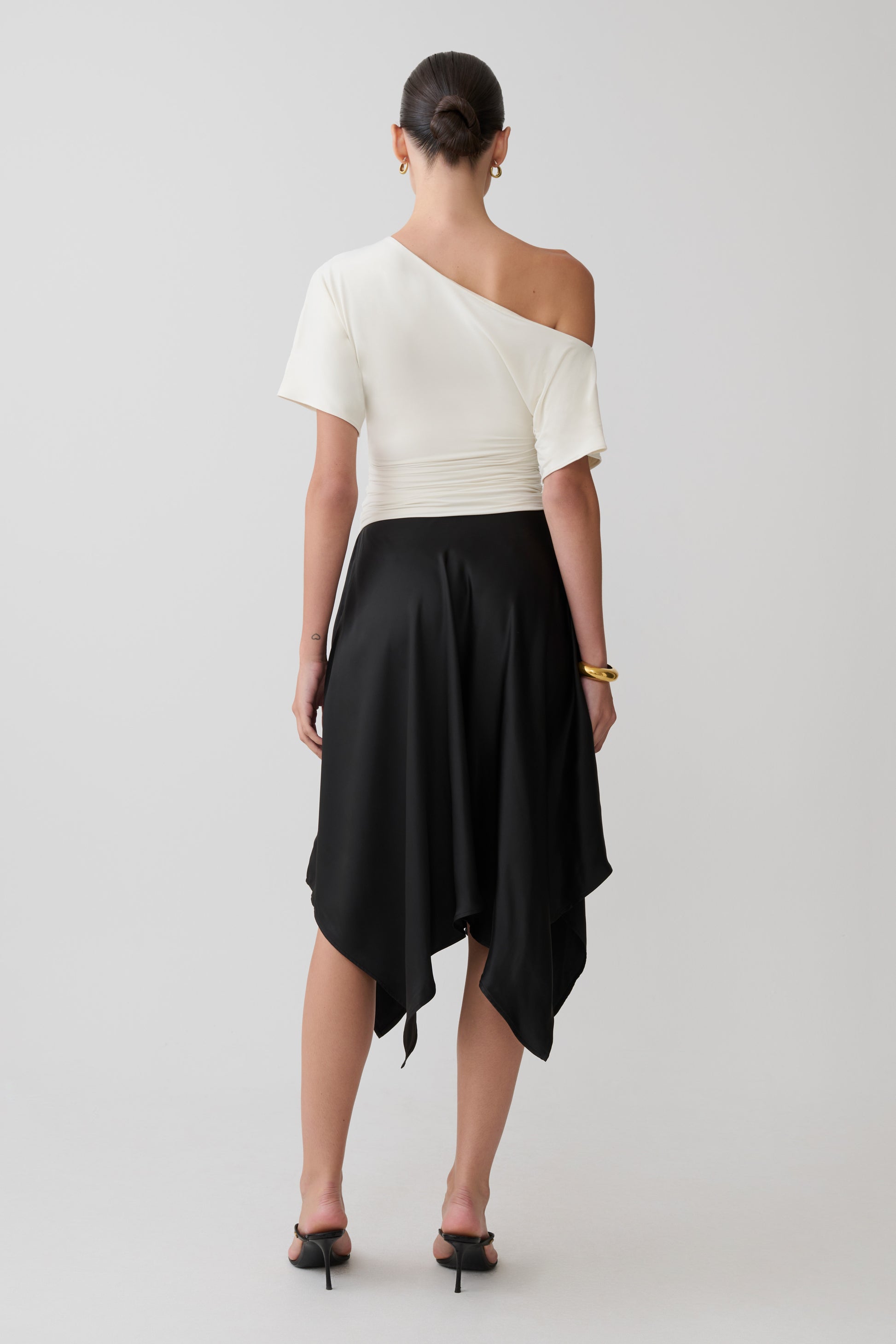 Coralie Asymmetric Satin Midi Skirt - Black #2