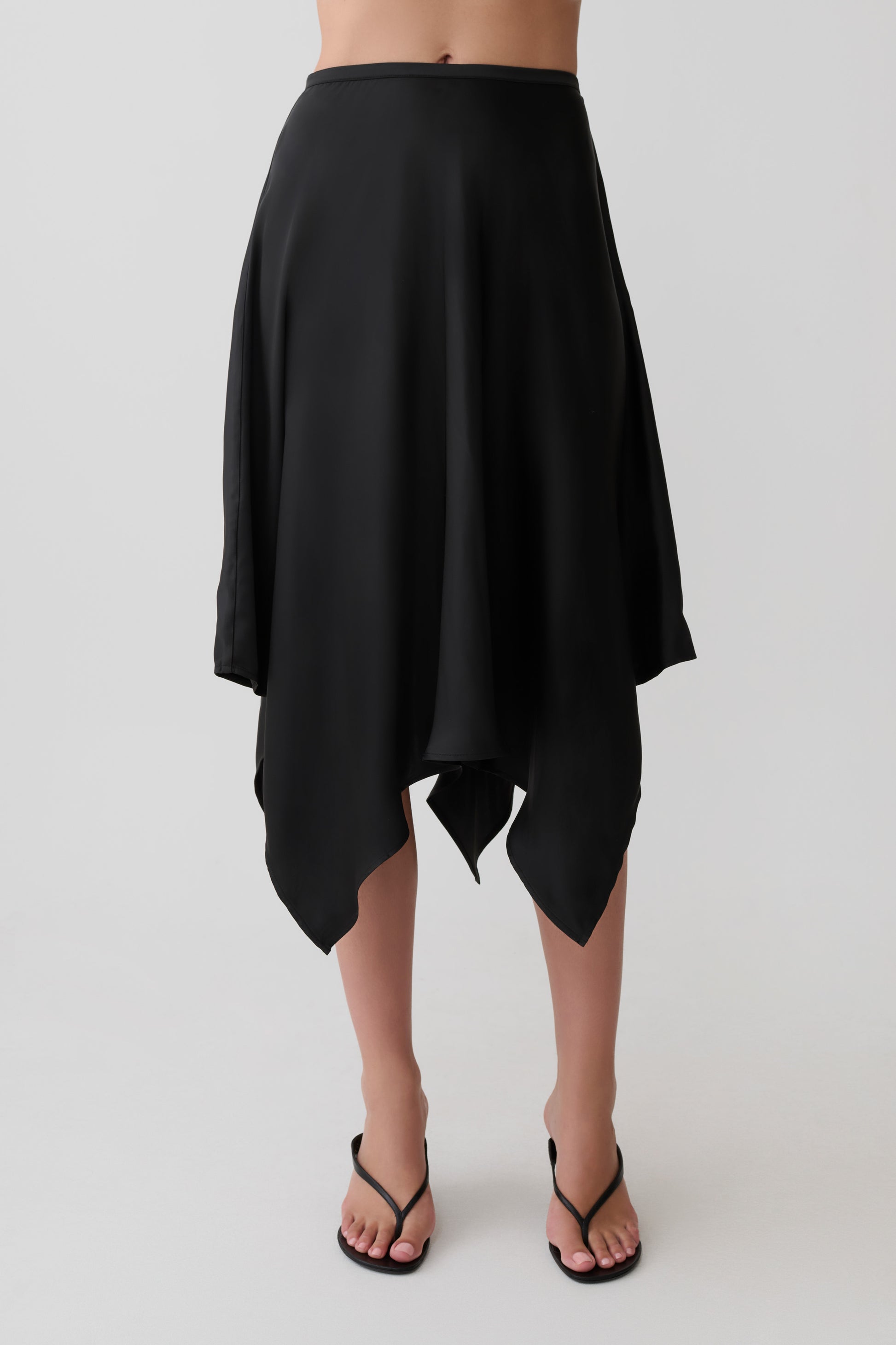 Coralie Asymmetric Satin Midi Skirt - Black #6