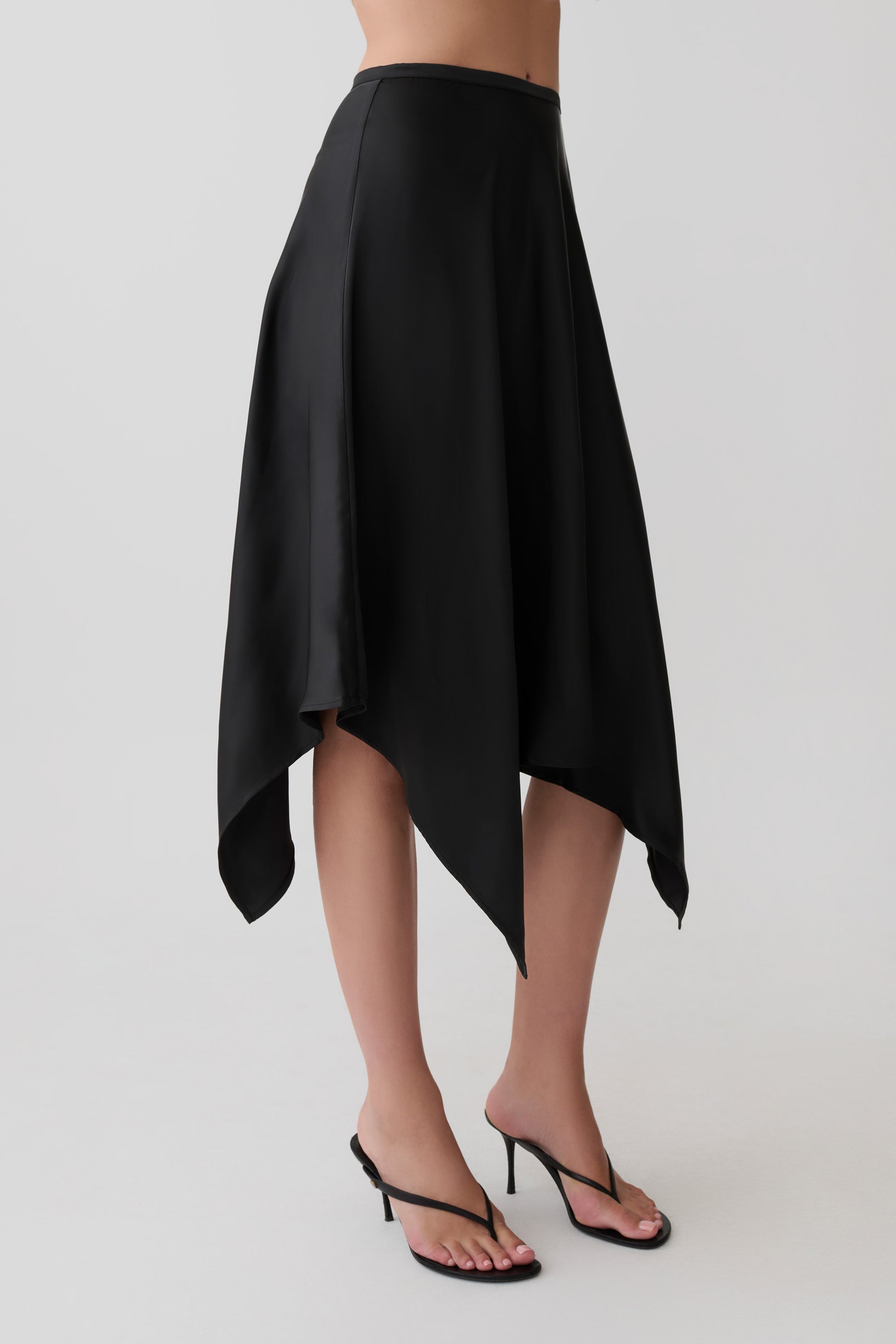 Coralie Asymmetric Satin Midi Skirt - Black #4