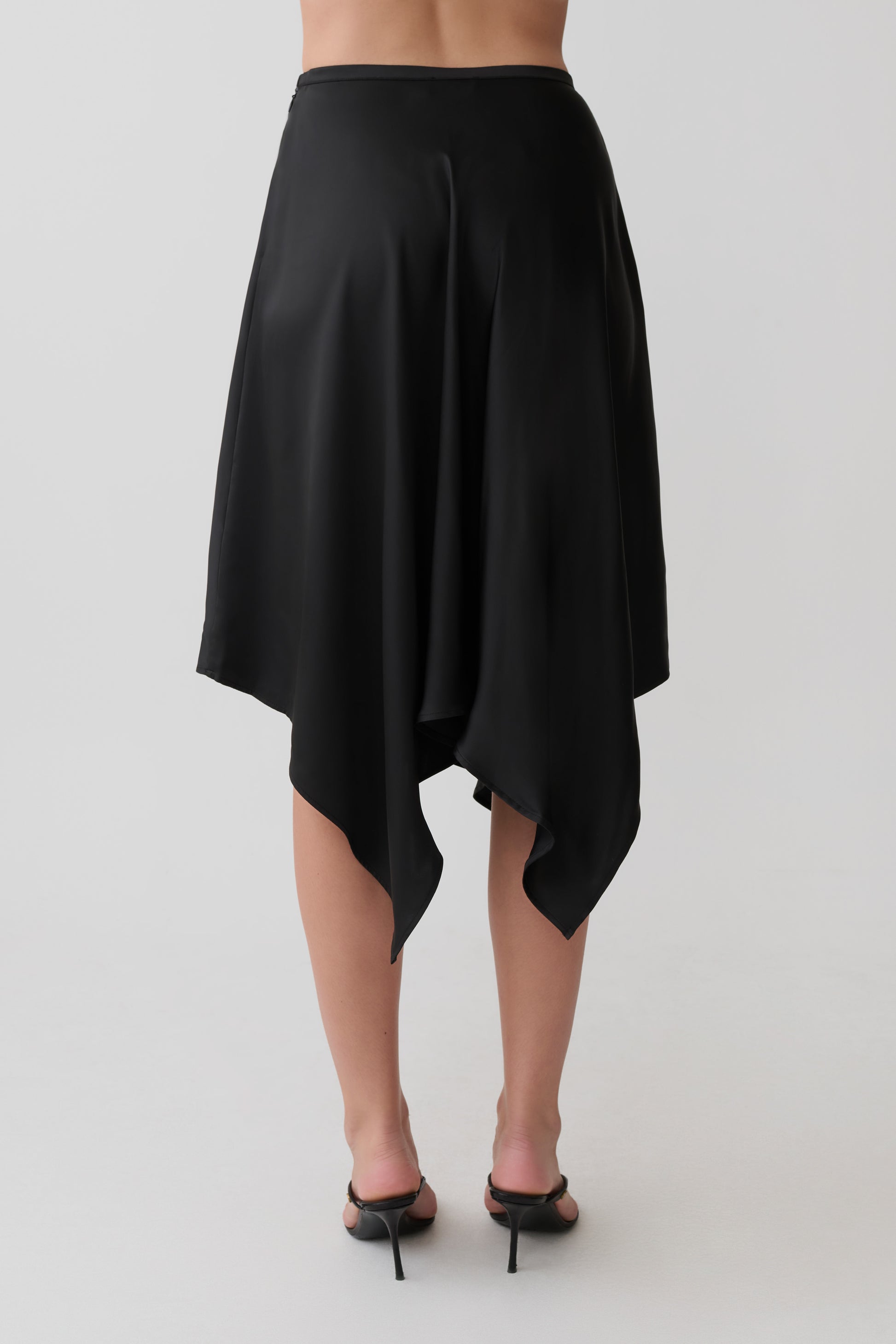 Coralie Asymmetric Satin Midi Skirt - Black #5