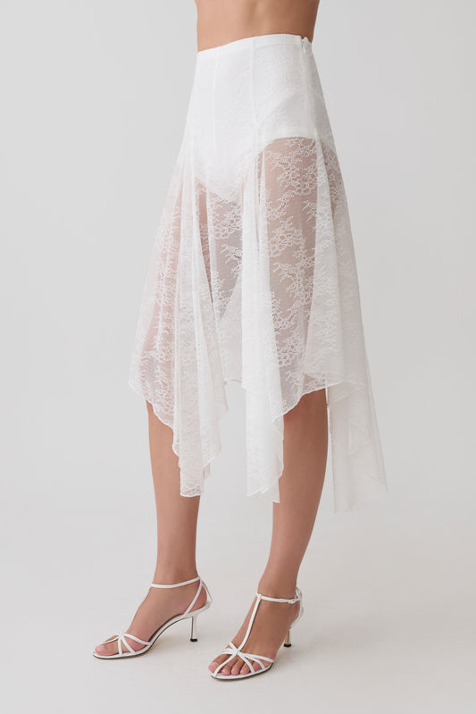 Haime Lace Hankie Midi Skirt - Ivory