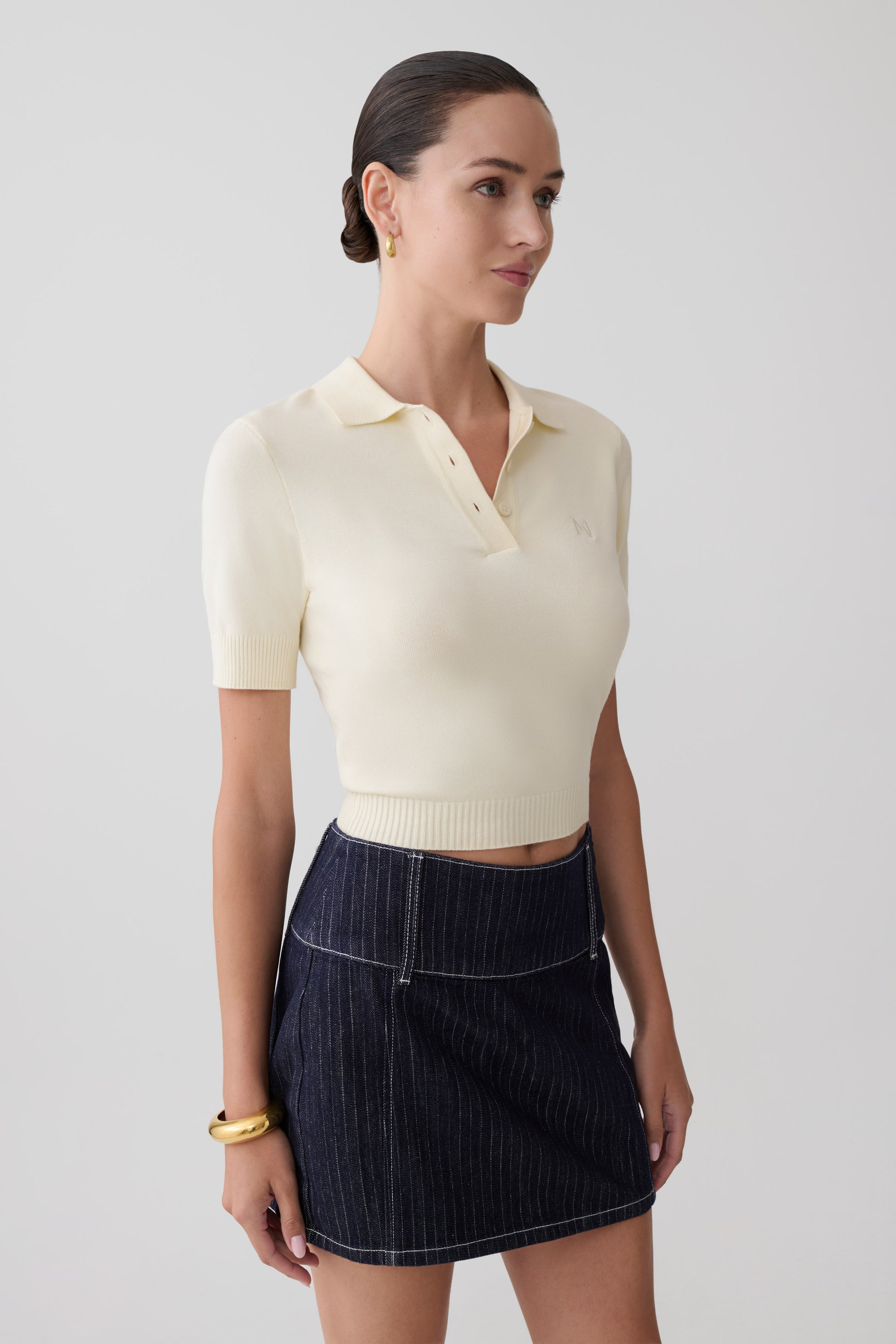 Loraine Mid Rise Denim Mini Skirt - Indigo Pinstripe #5