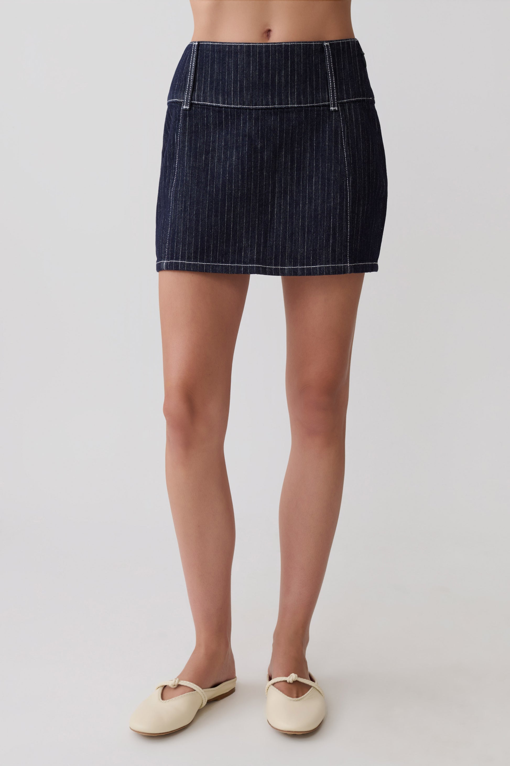 Loraine Mid Rise Denim Mini Skirt - Indigo Pinstripe #9