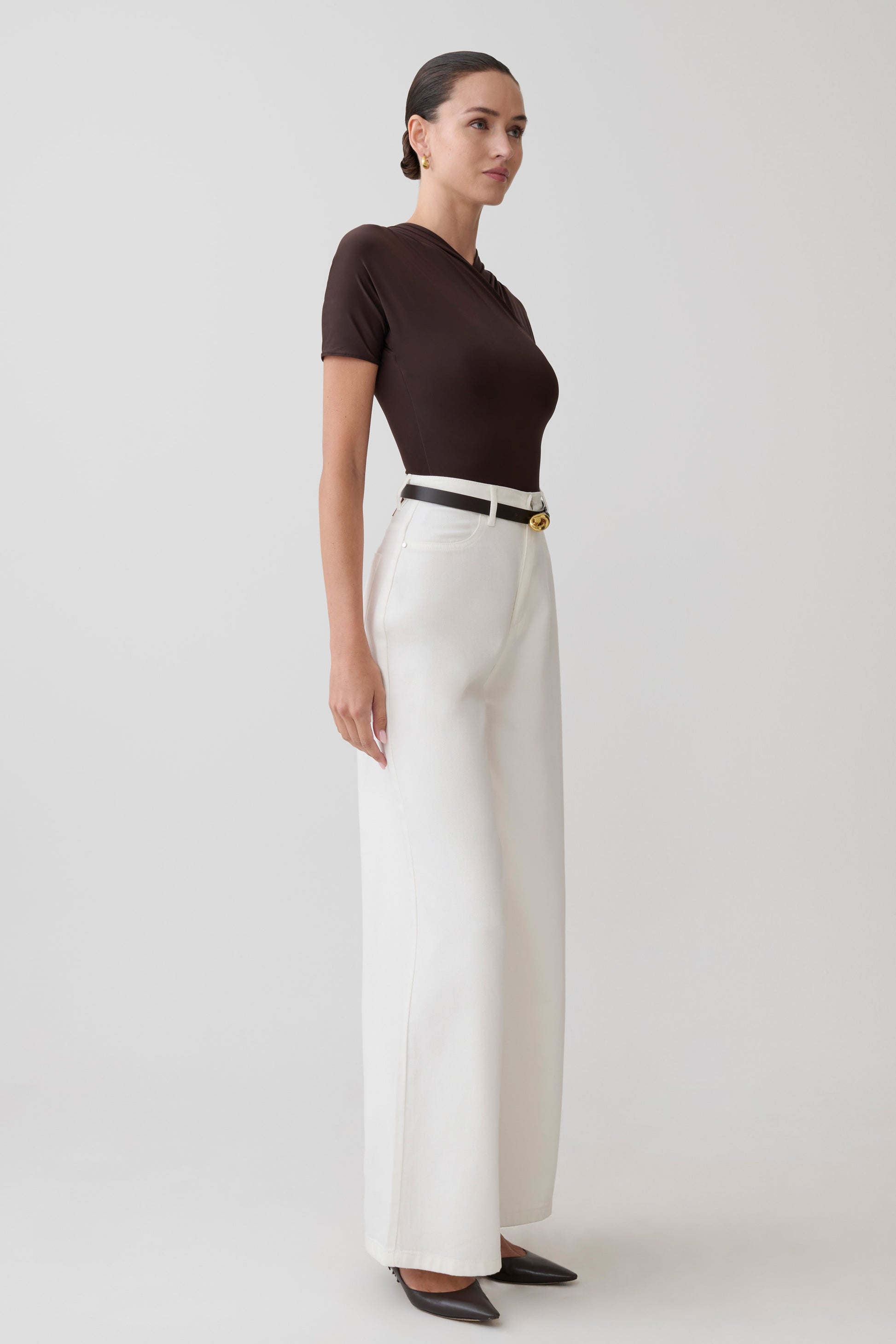 Junie Shortsleeve Cross-Over Bodysuit - Chocolate #3