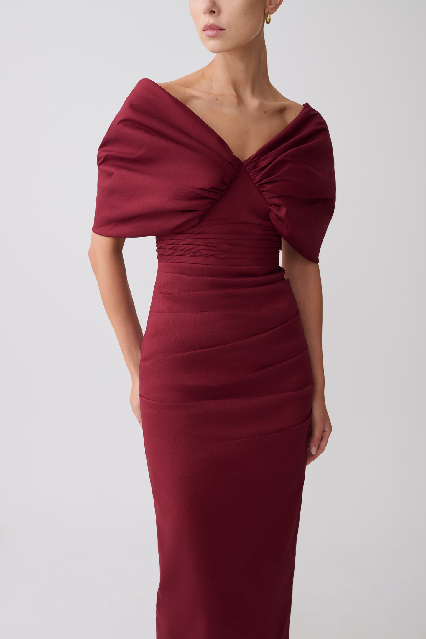 Thelma Bardot Maxi Dress - Wine