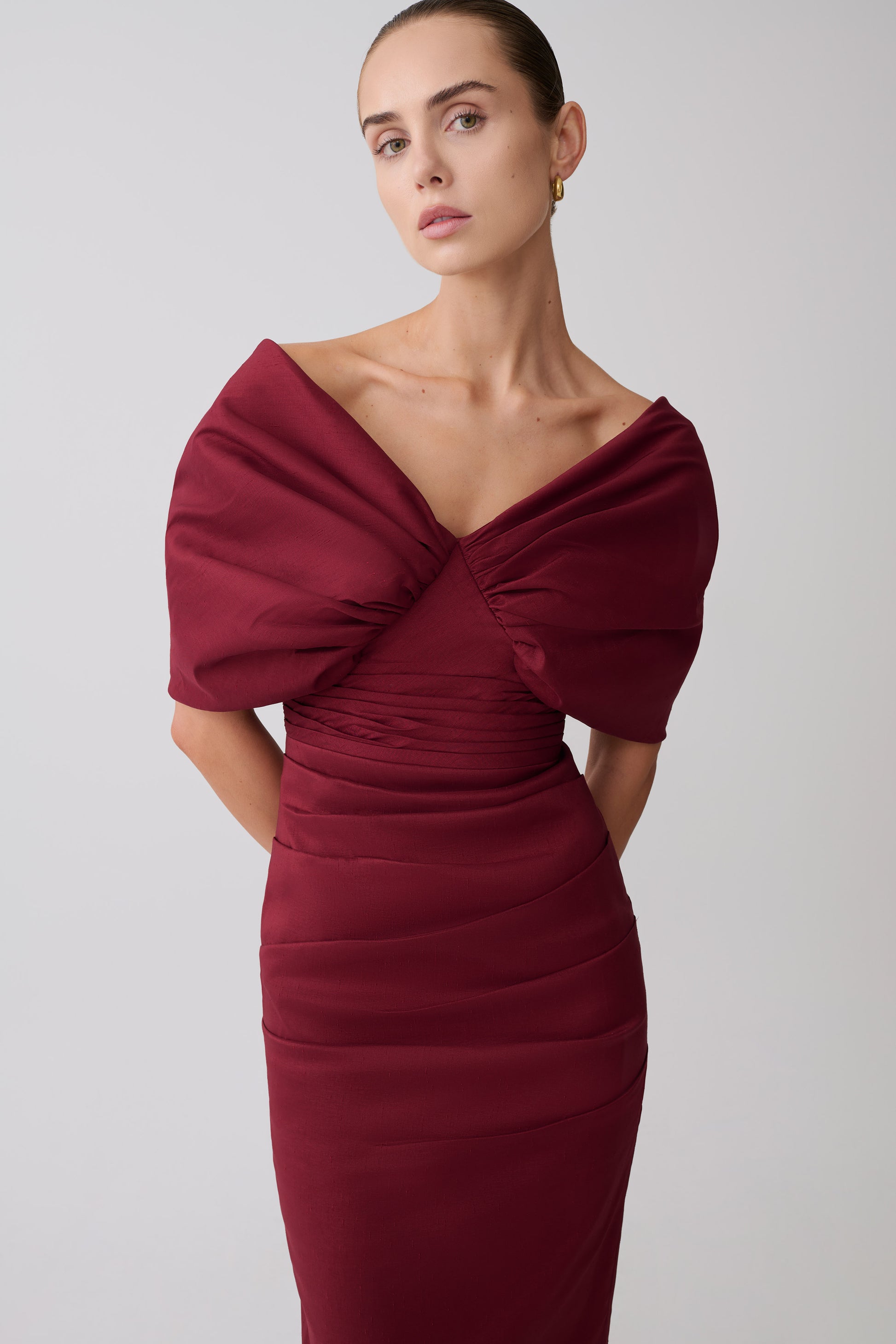 Thelma Bardot Maxi Dress - Wine #6