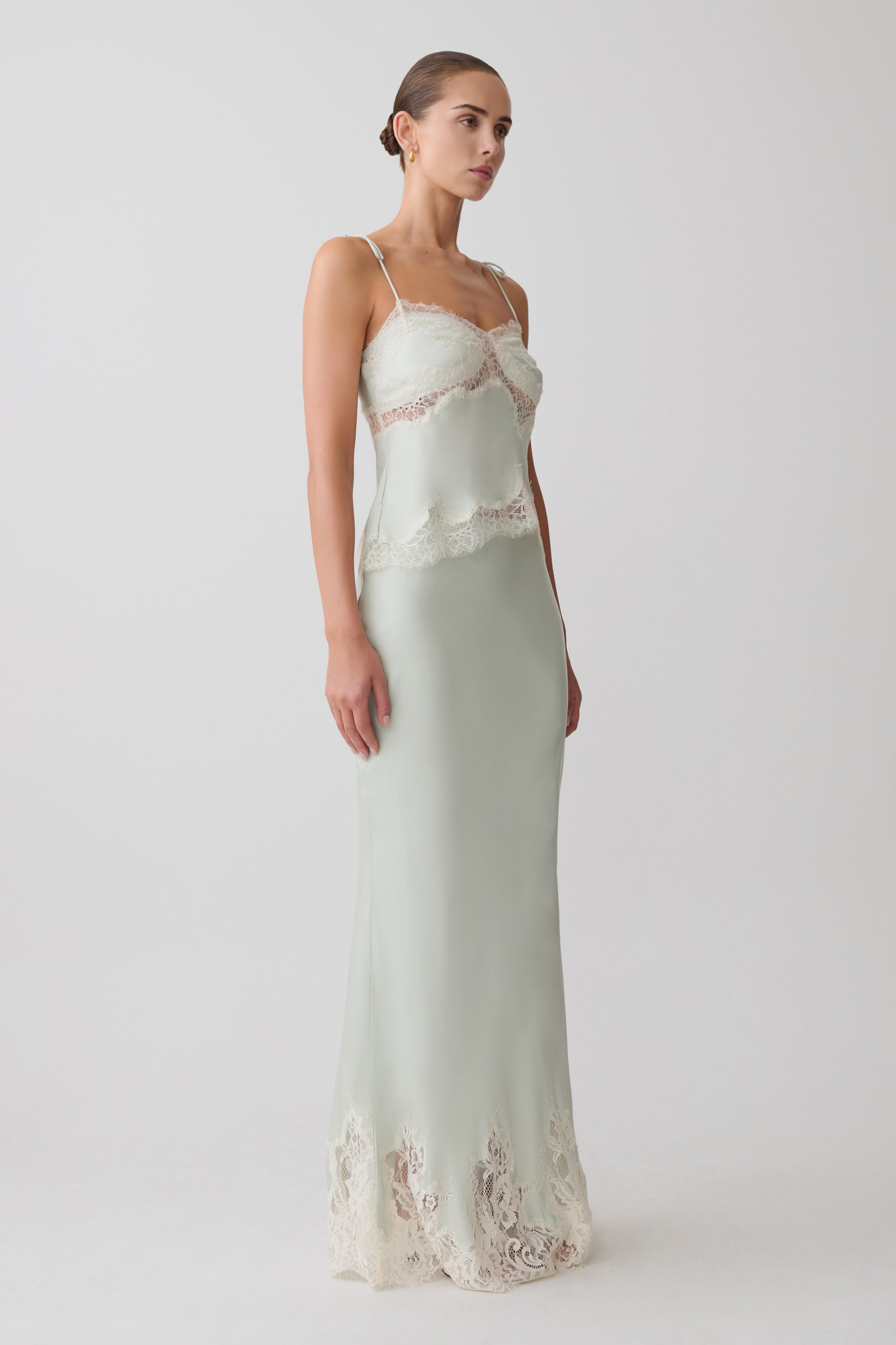 Nina Satin And Lace Maxi Skirt - Sage #2