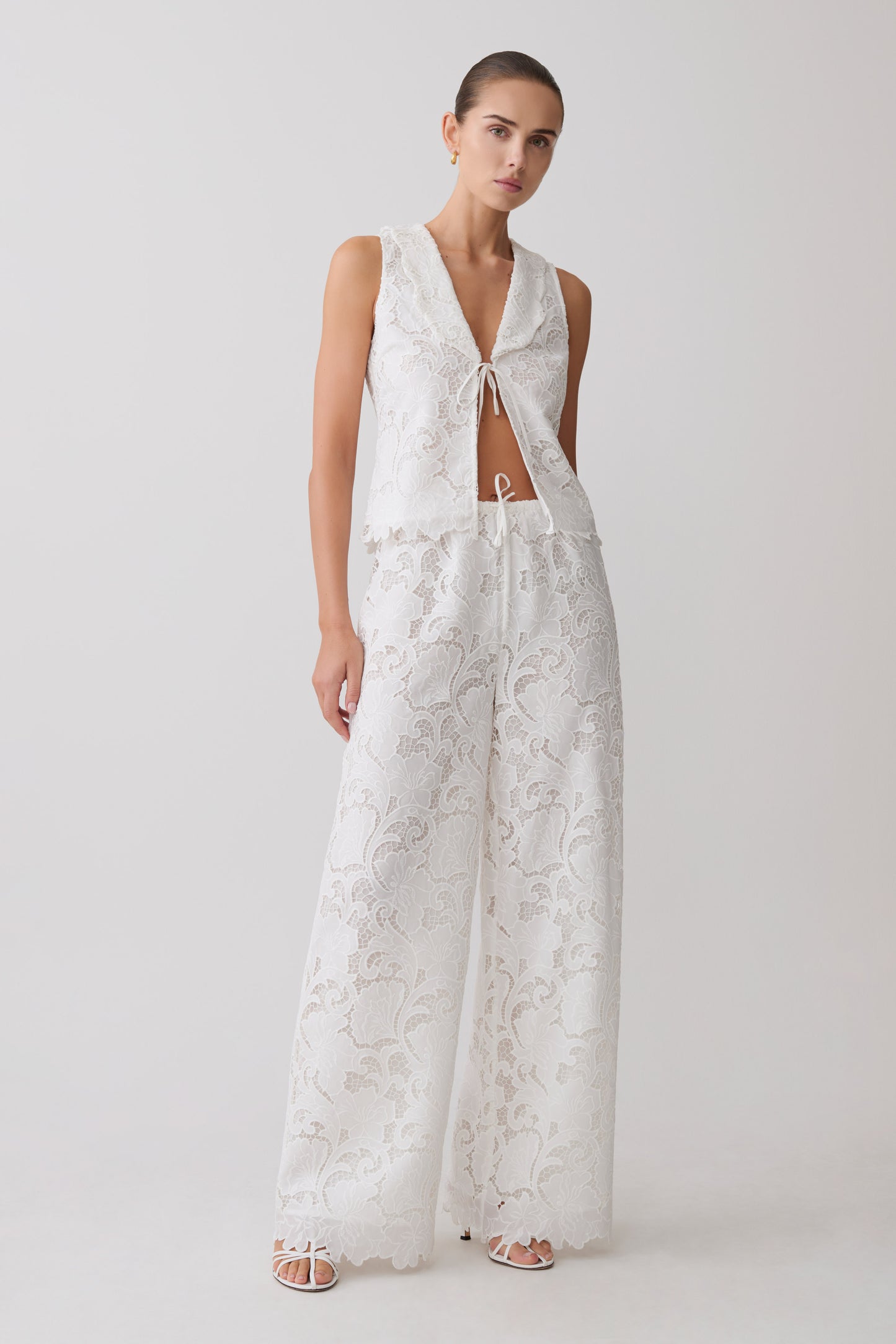 Tessa Broderie Straight Leg Pants - White