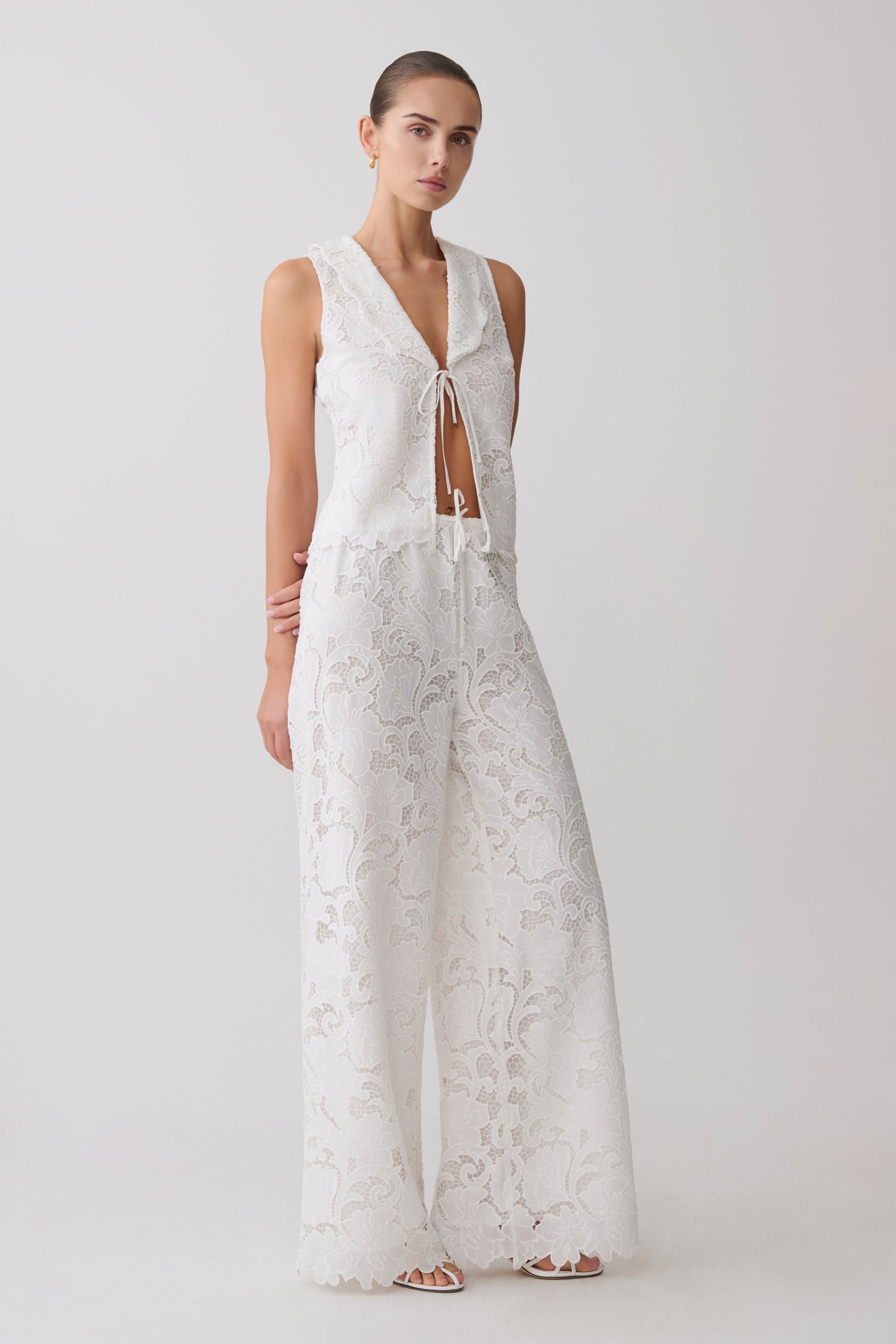 Tessa Broderie Straight Leg Pants - White