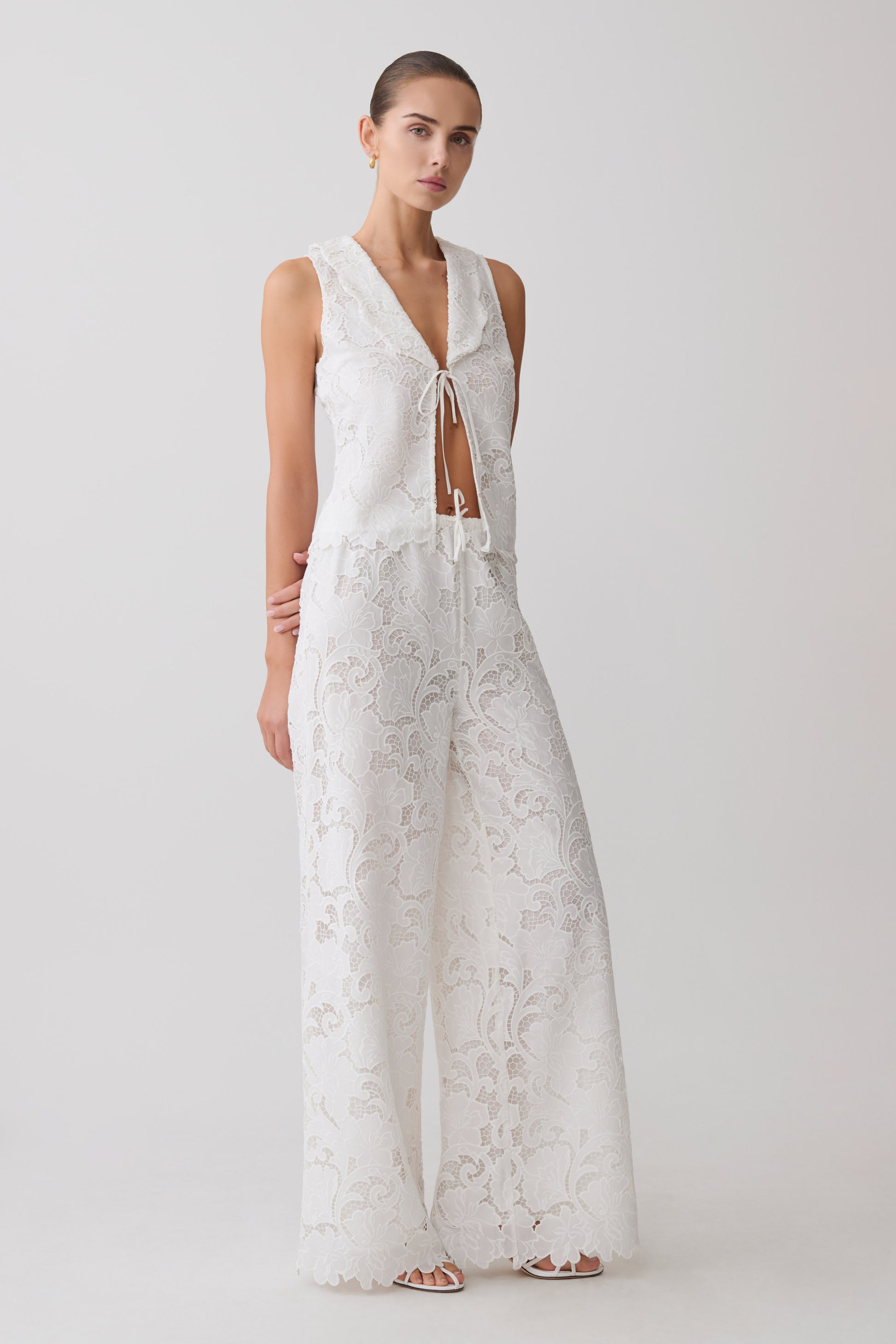 Tessa Broderie Straight Leg Pants - White #7