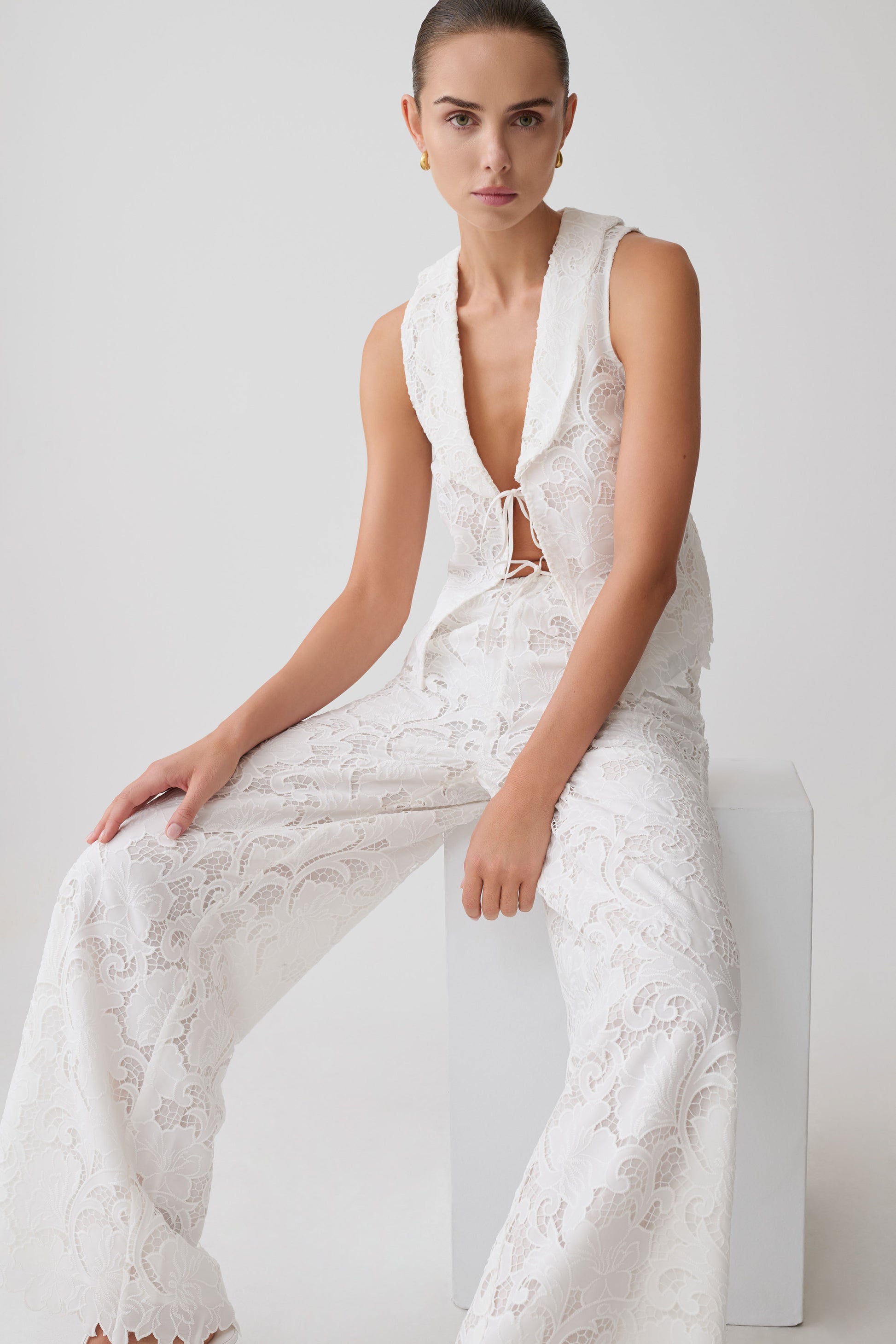 Tessa Broderie Straight Leg Pants - White #10