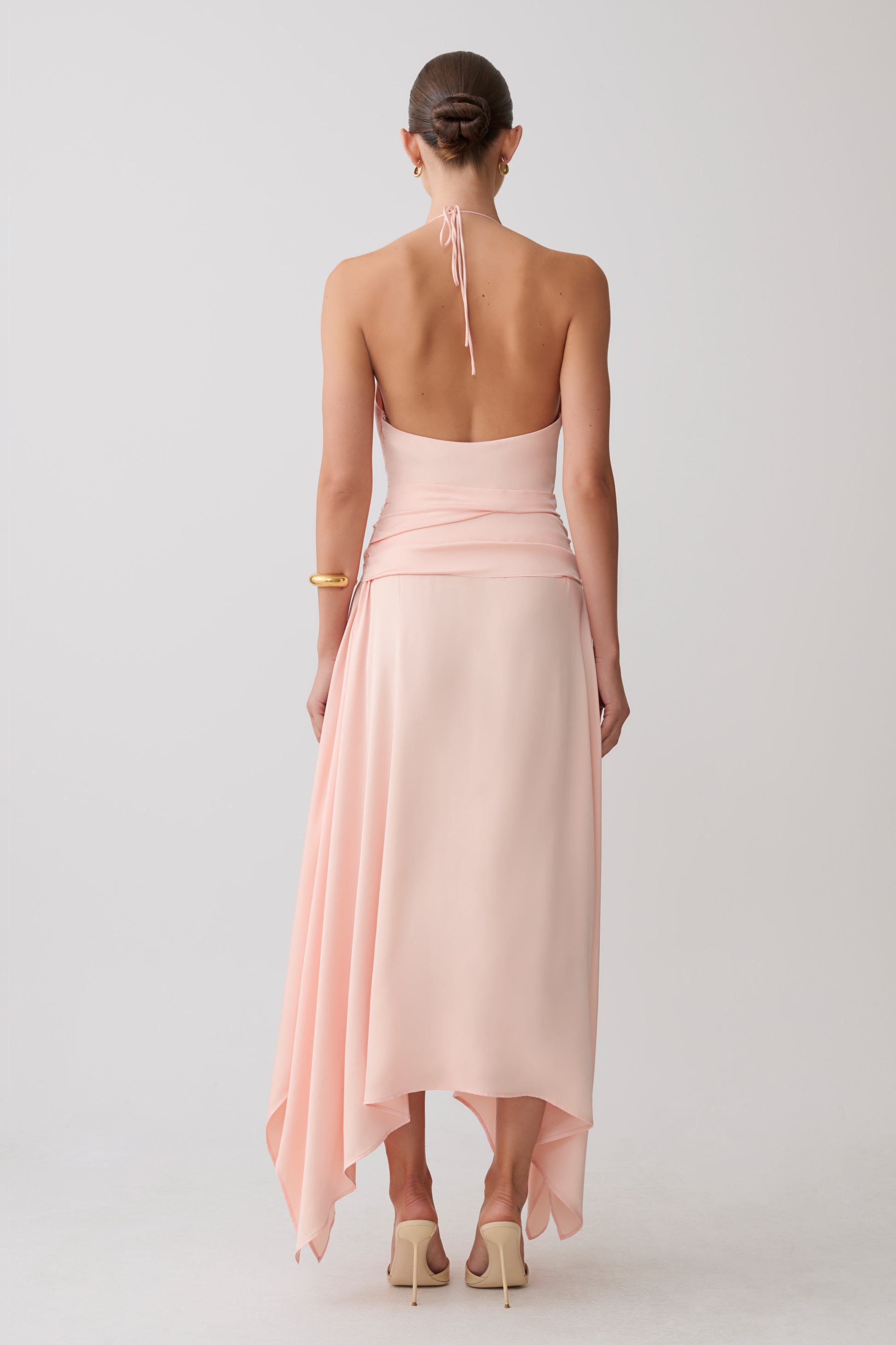 Cyra Plunge Satin Midi Dress - Peach #2