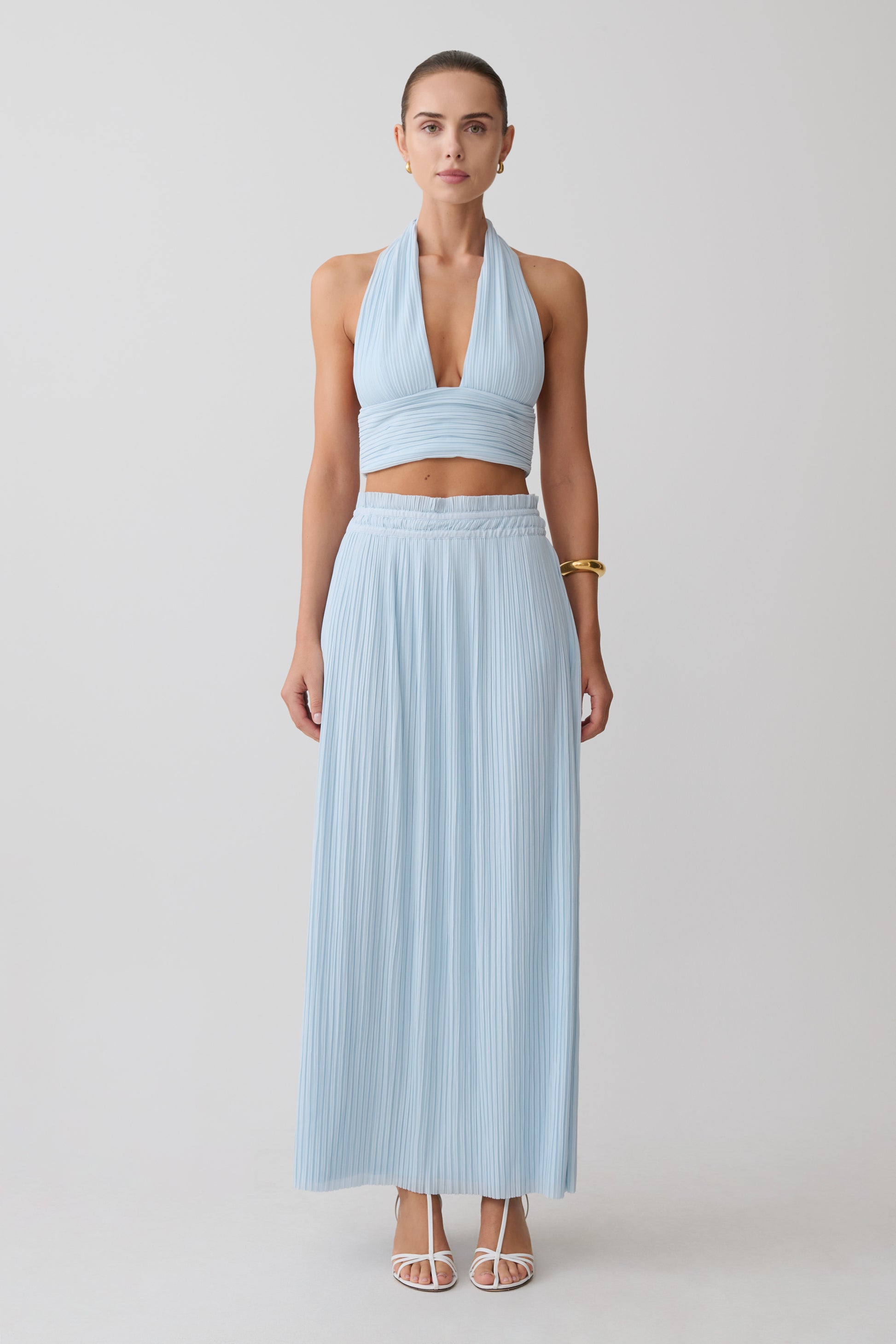 Amaris Sleeveless Plisse Halter Top - Pale Blue #4