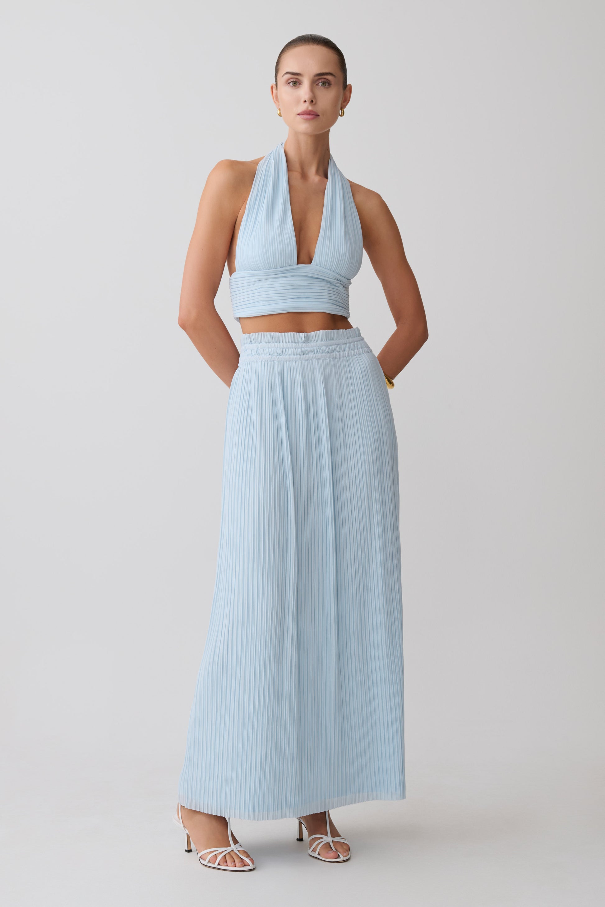 Amaris Sleeveless Plisse Halter Top - Pale Blue #7