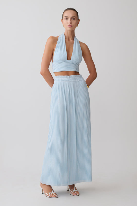 Amaris Gathered Plisse Maxi Skirt - Pale Blue