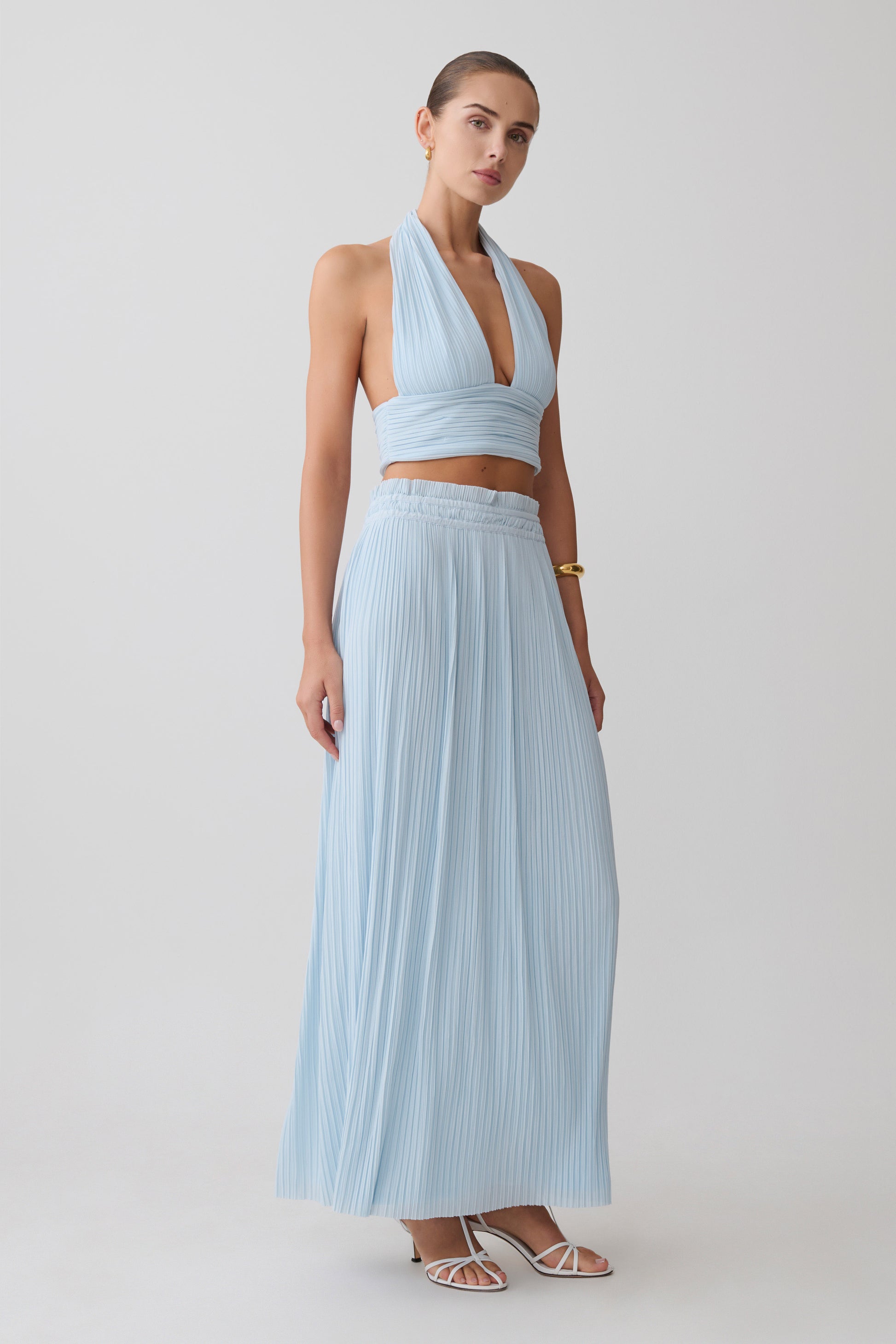 Amaris Sleeveless Plisse Halter Top - Pale Blue #5