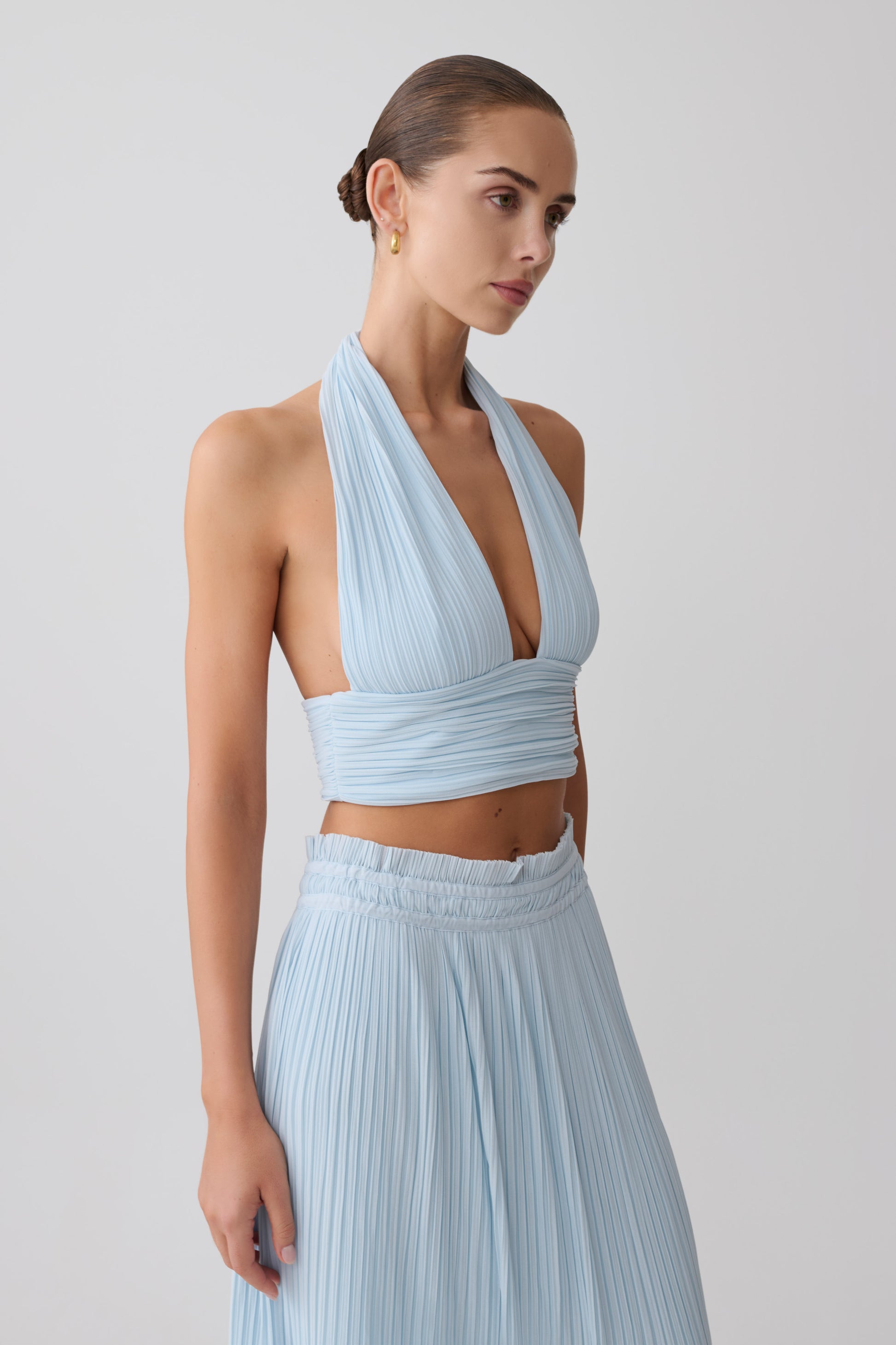 Amaris Sleeveless Plisse Halter Top - Pale Blue #3