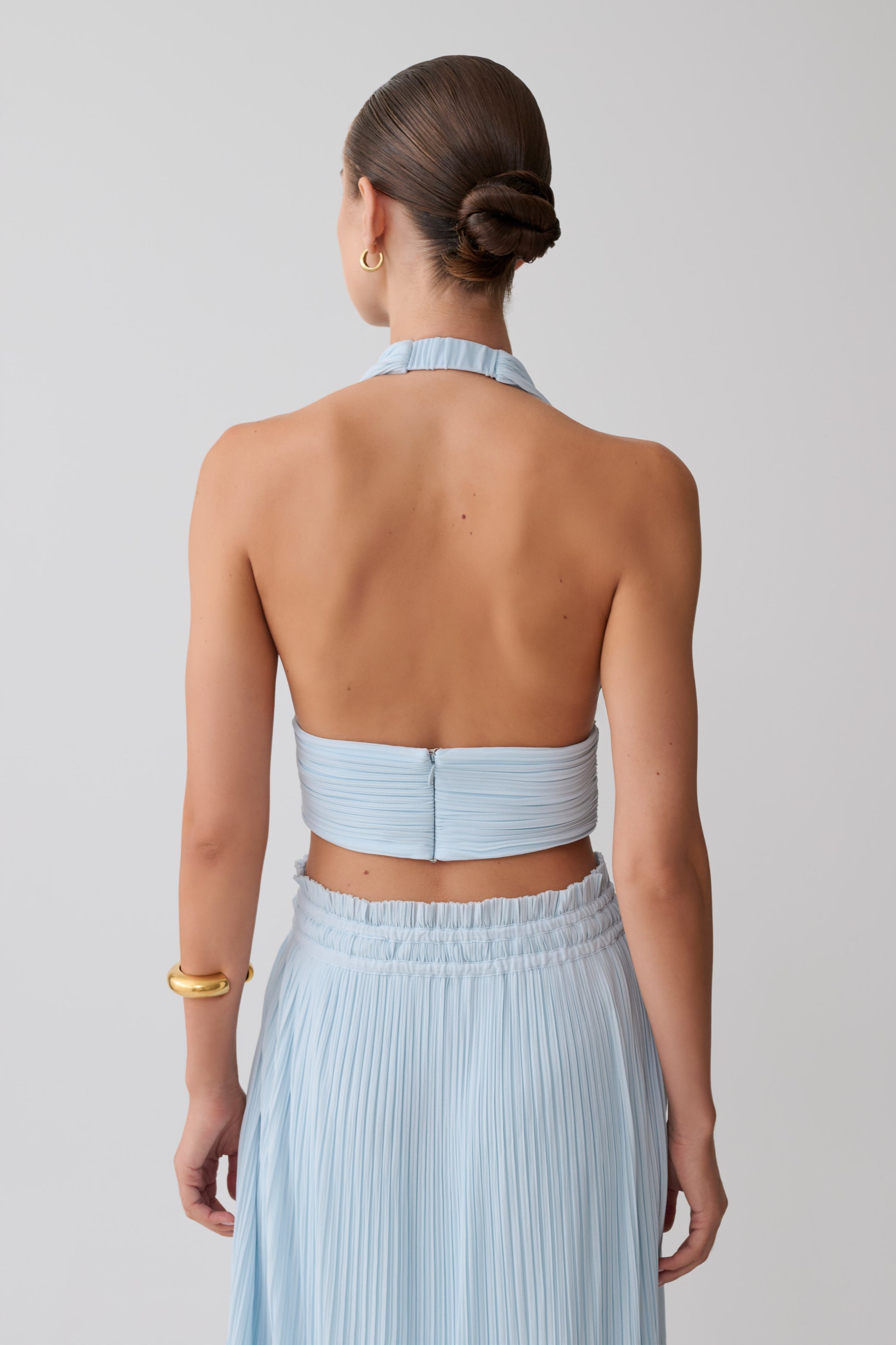 Amaris Sleeveless Plisse Halter Top - Pale Blue #2
