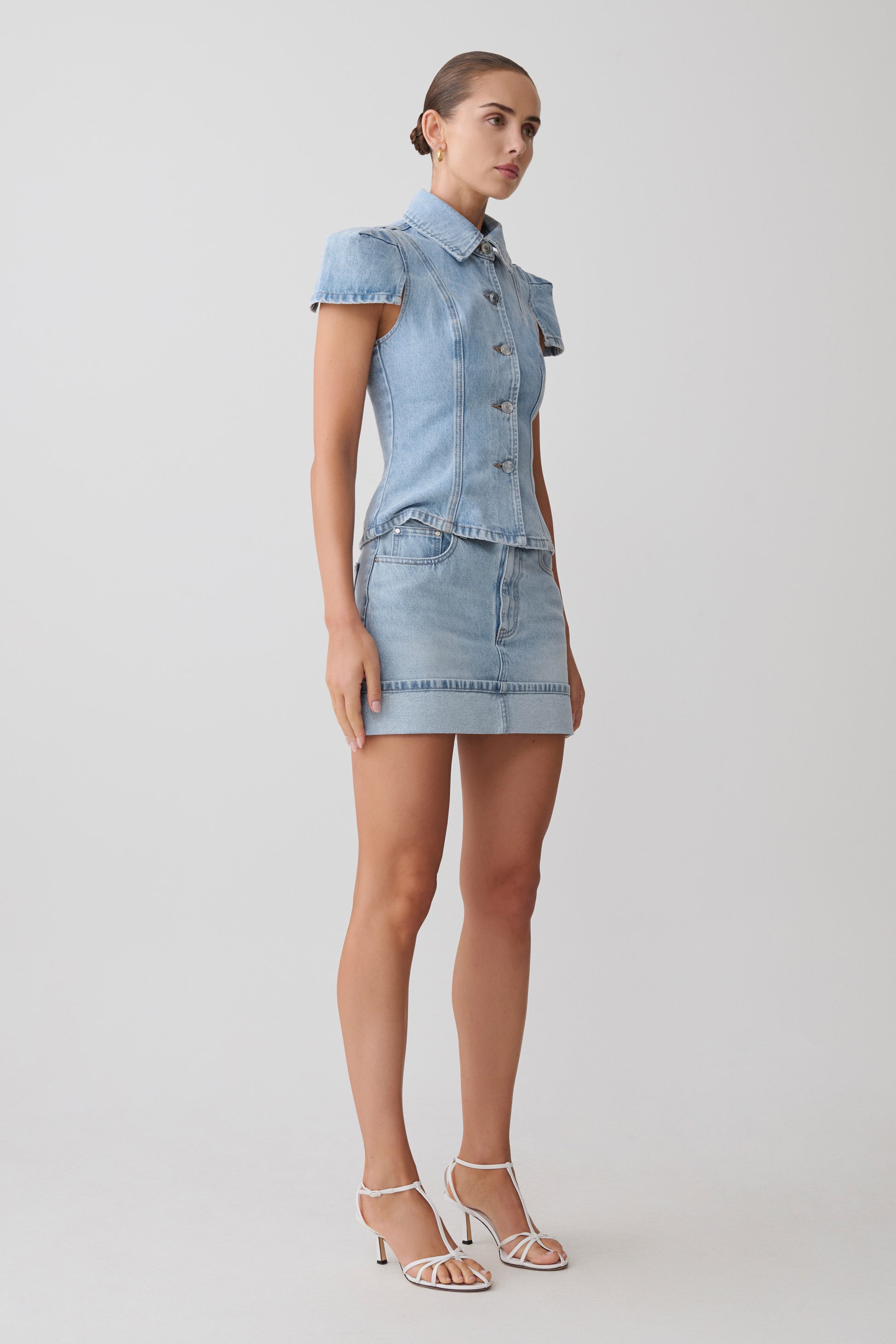 Bently Short Sleeve Denim Top - Washed Light Blue #3