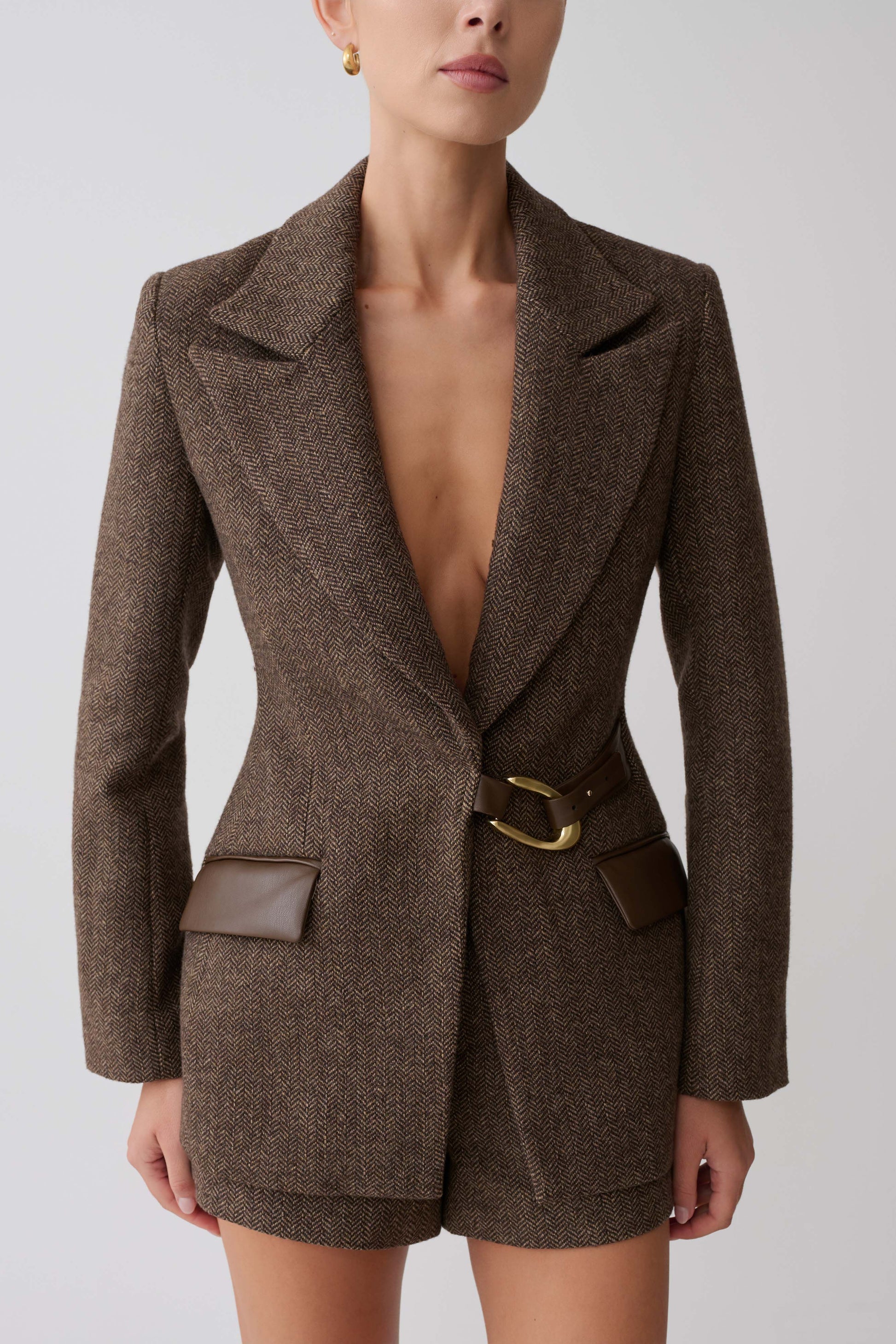 Romy Structured Blazer With Hardware - Herringbone #2