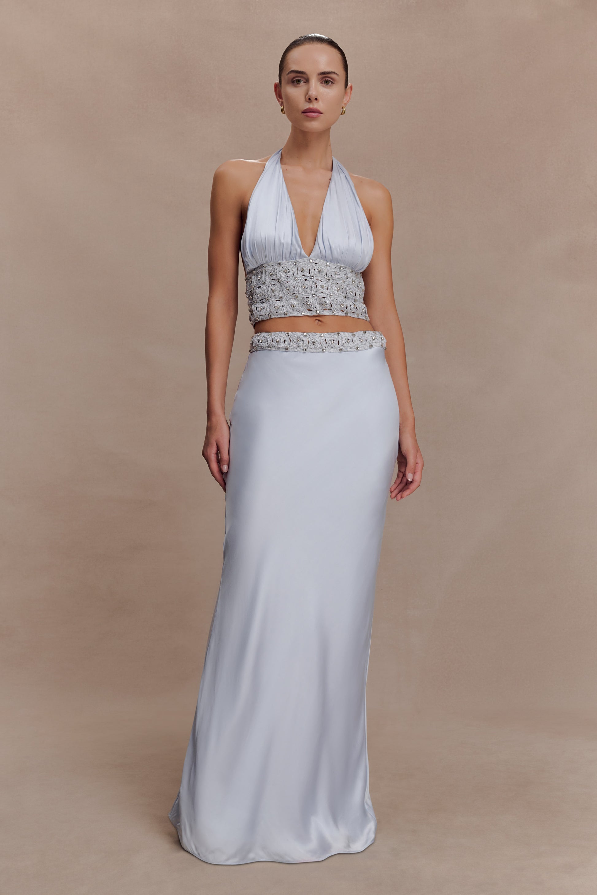 Clementine Chiffon Hand Beaded Maxi Skirt - Pale Blue