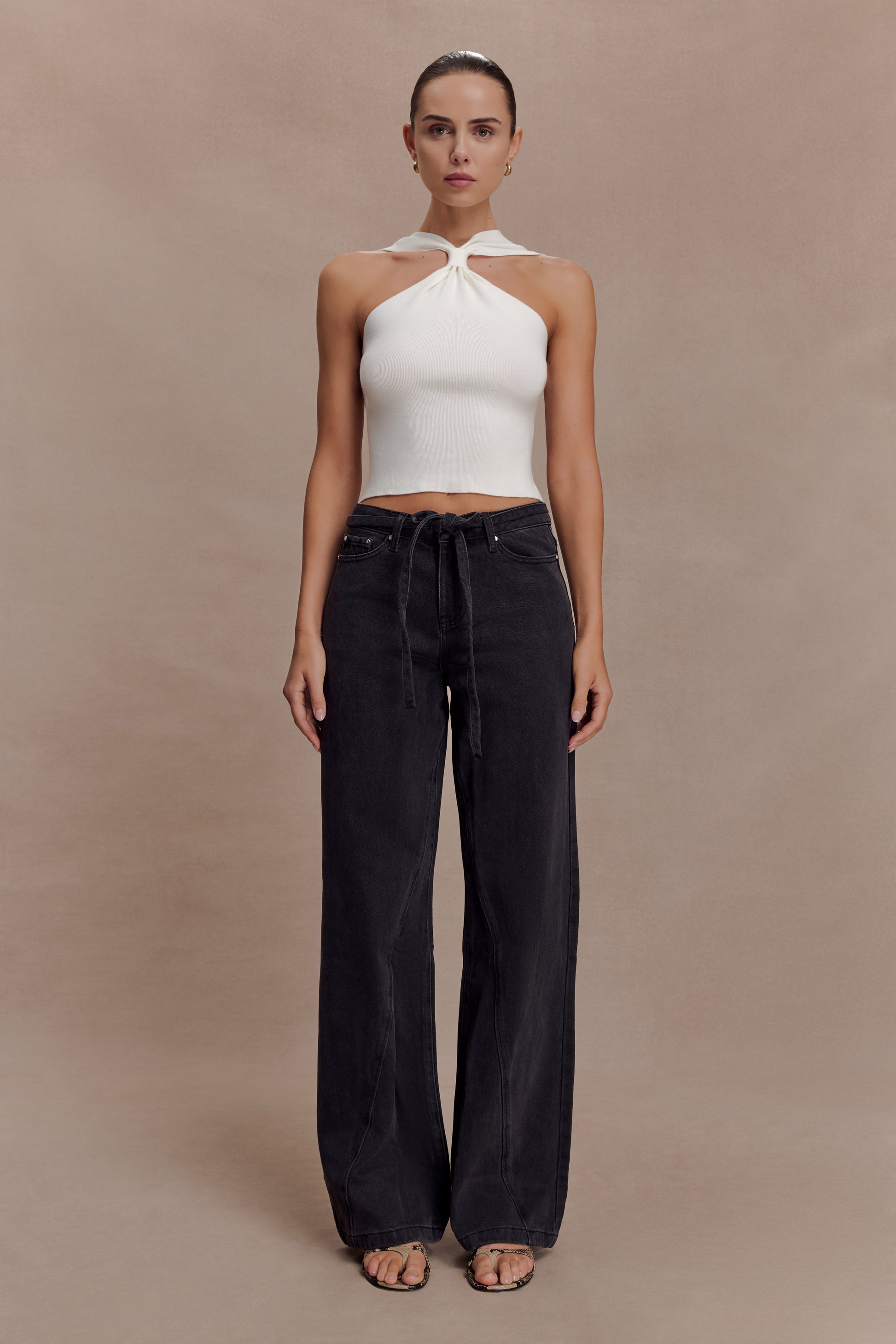 Perrie Mid Rise Straight Leg Tie Jeans - Washed Black #7