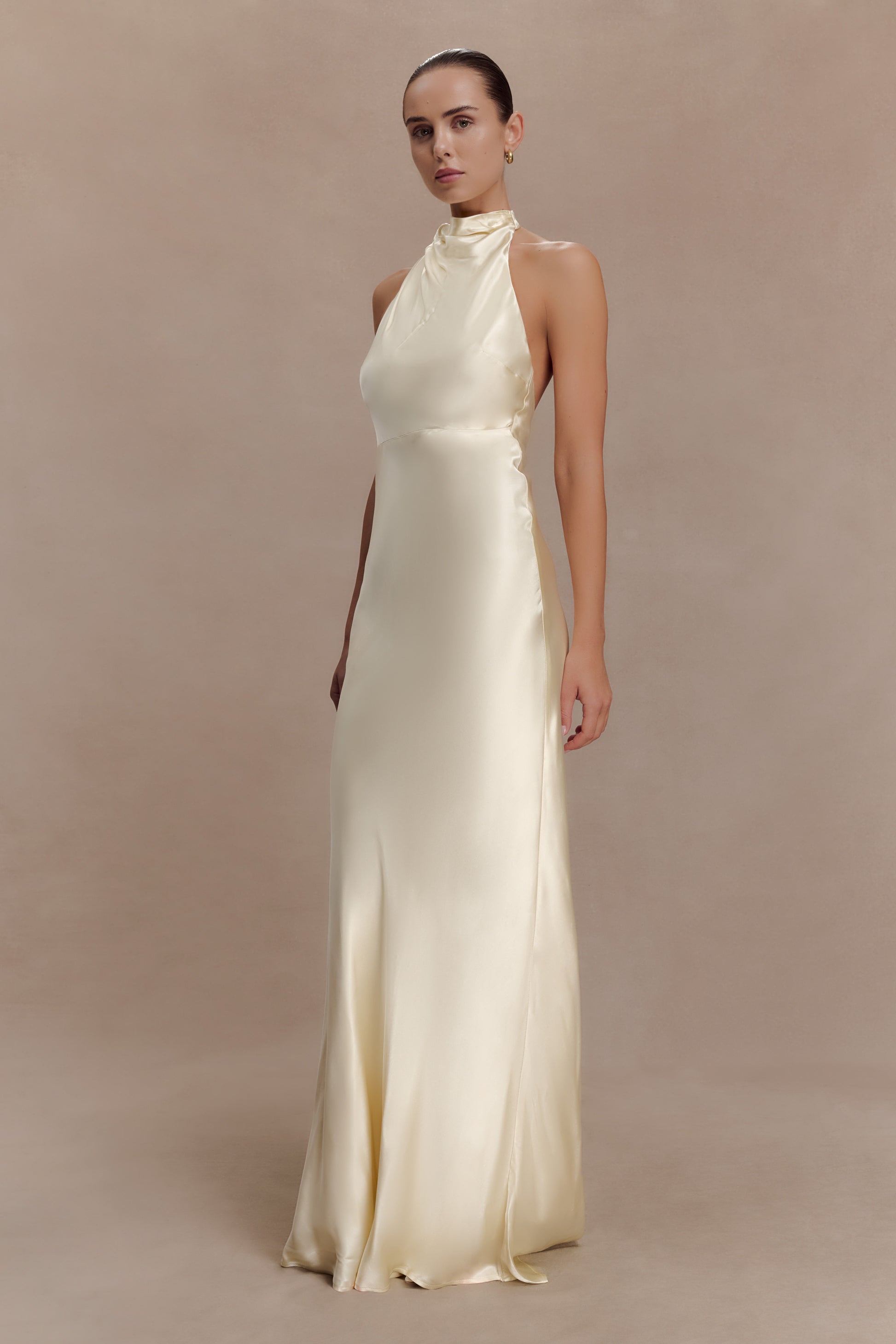 Esther Iridescent Satin Cowl Maxi Dress - Lemon Sorbet #3