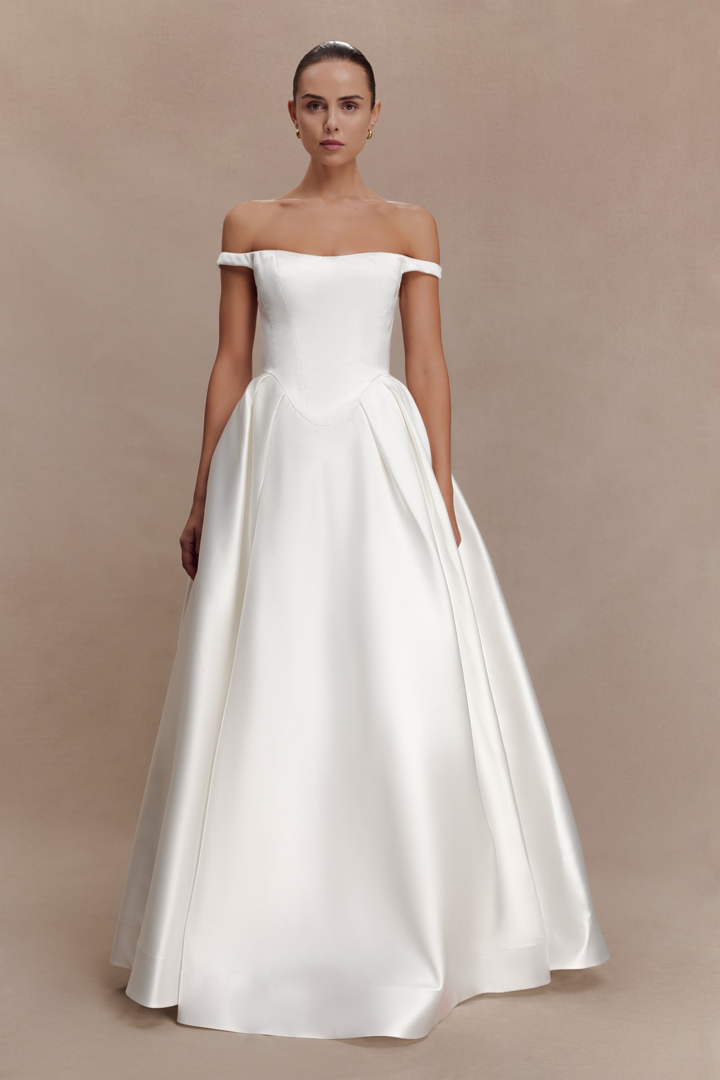 Willow Off Shoulder Satin Maxi Gown - White