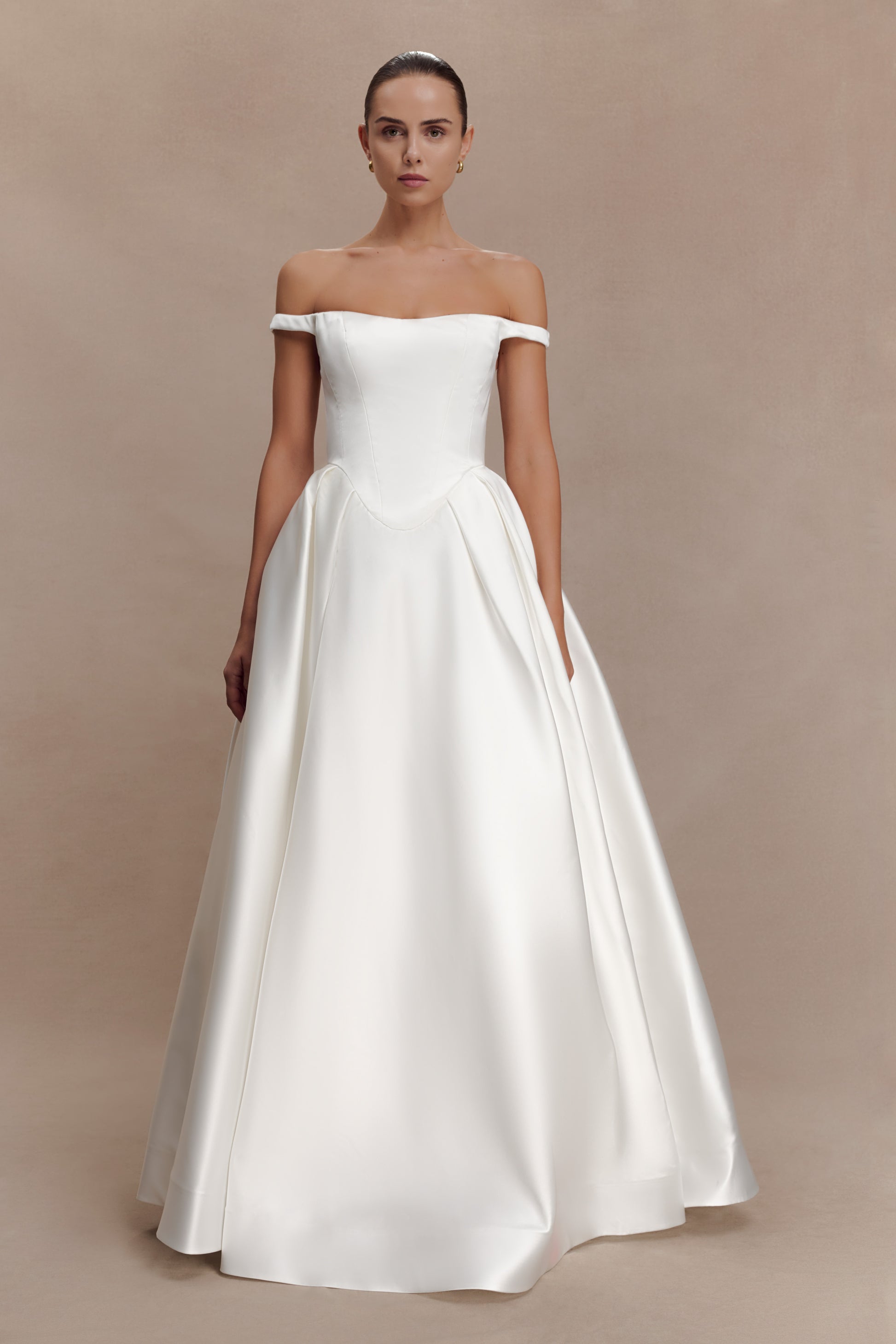 Willow Off Shoulder Satin Maxi Gown - White #3