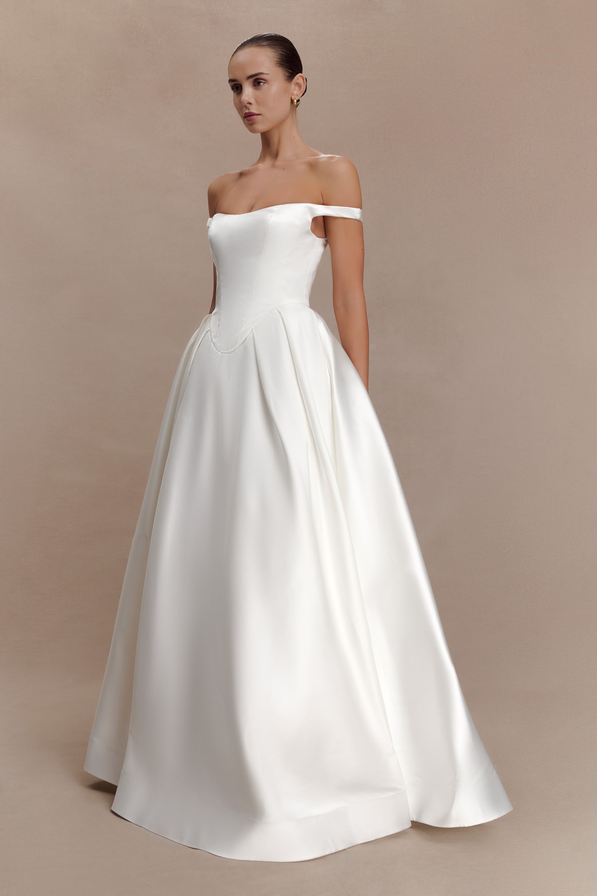 Willow Off Shoulder Satin Maxi Gown - White #4