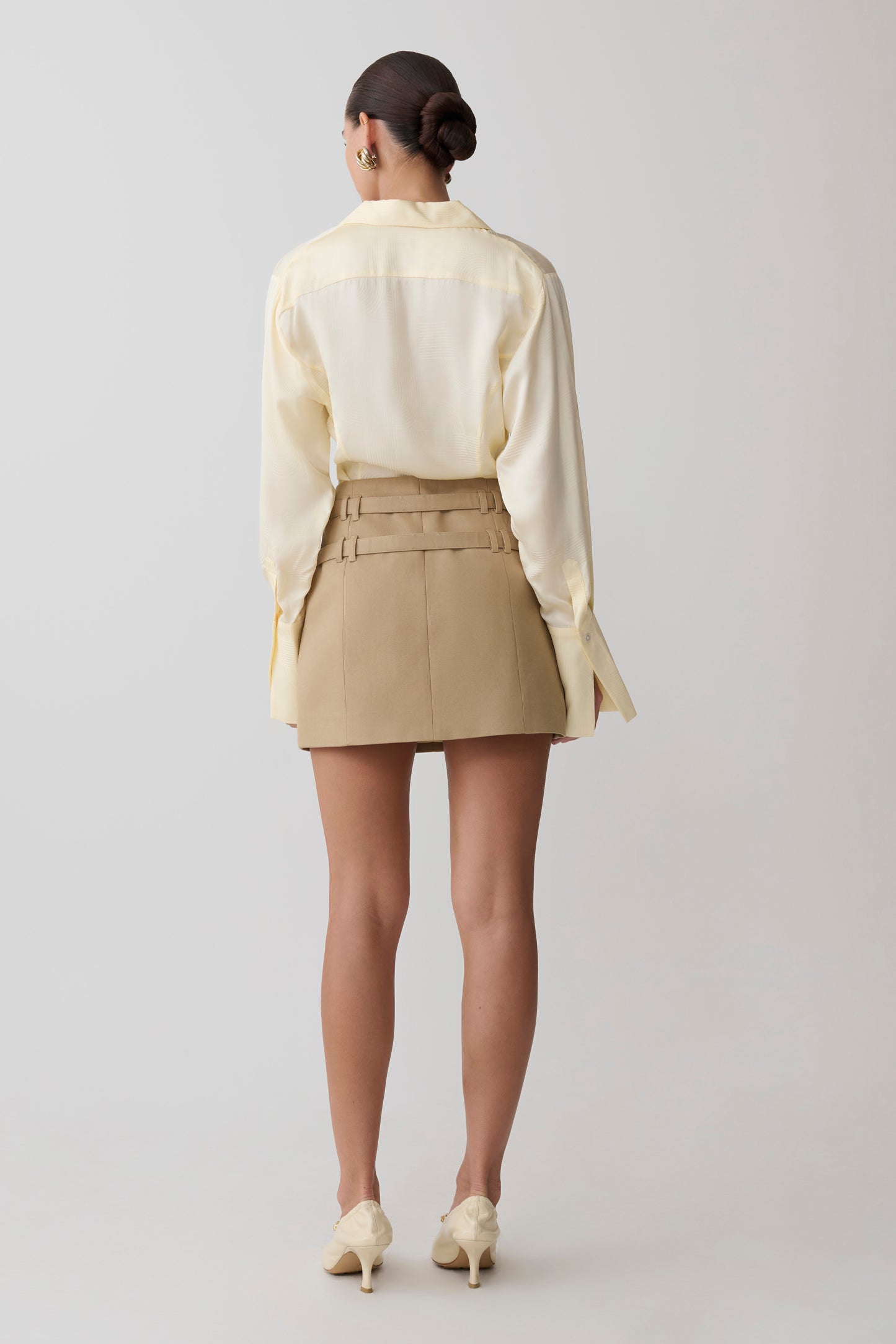 Gia Long Sleeve Satin Shirt - Buttermilk