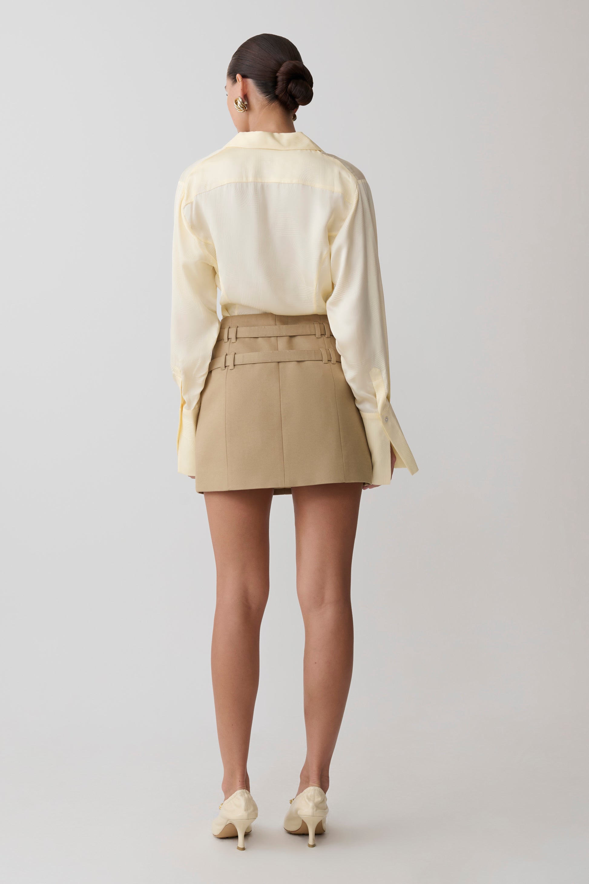 Gia Long Sleeve Satin Shirt - Buttermilk #3