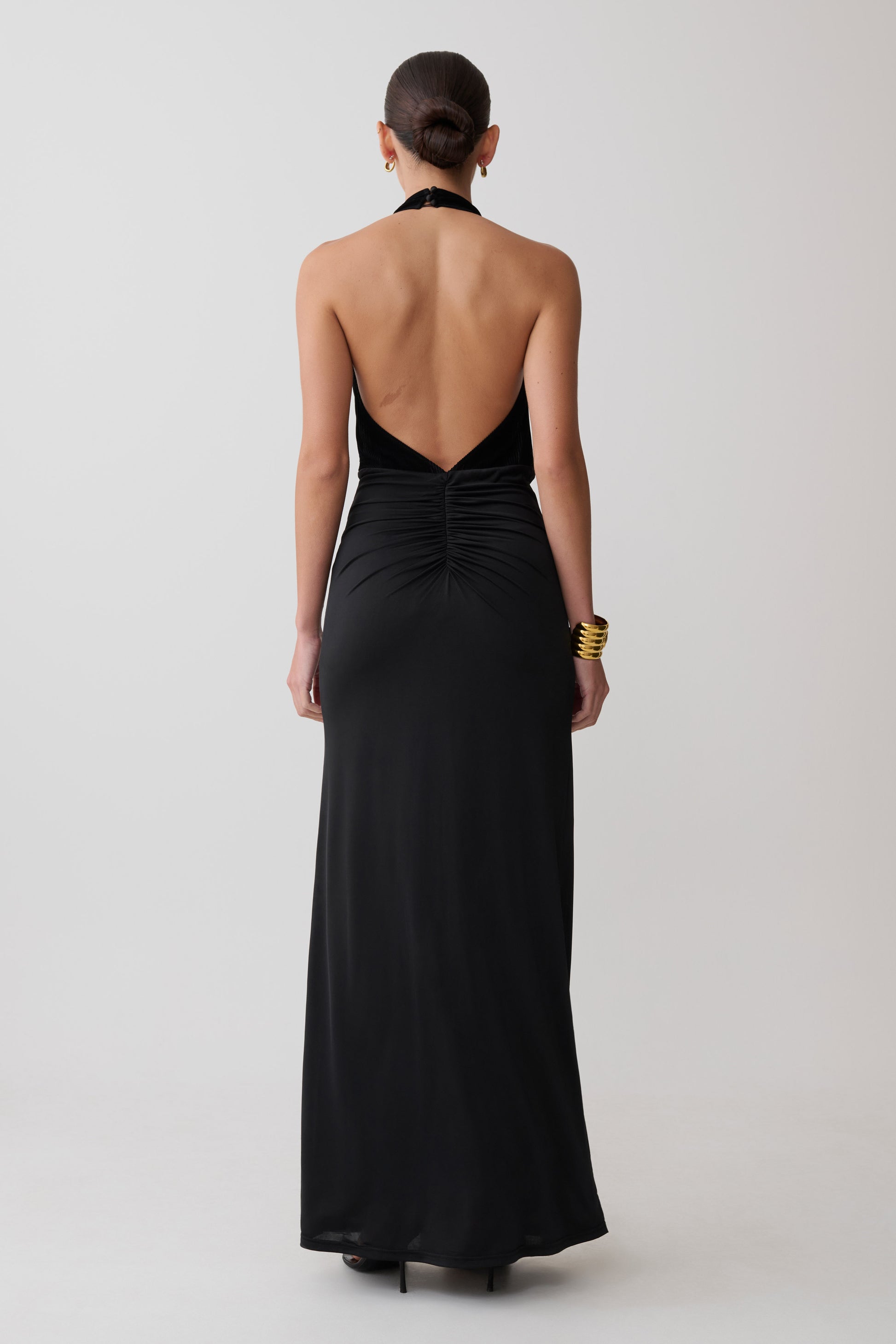 Lien Mesh Velvet Plunge Midi Dress - Black #2