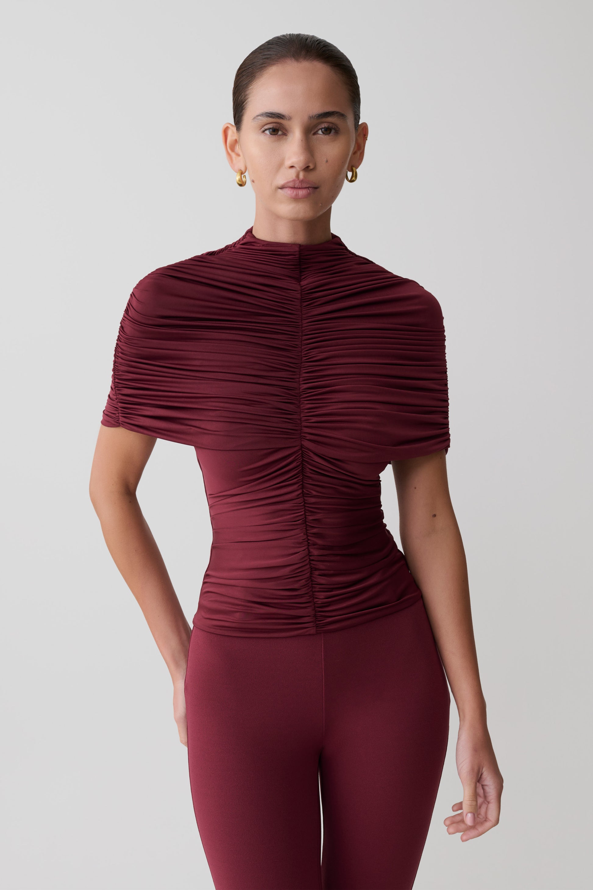 Linh Slinky High Neck Gathered Top - Mahogany #6