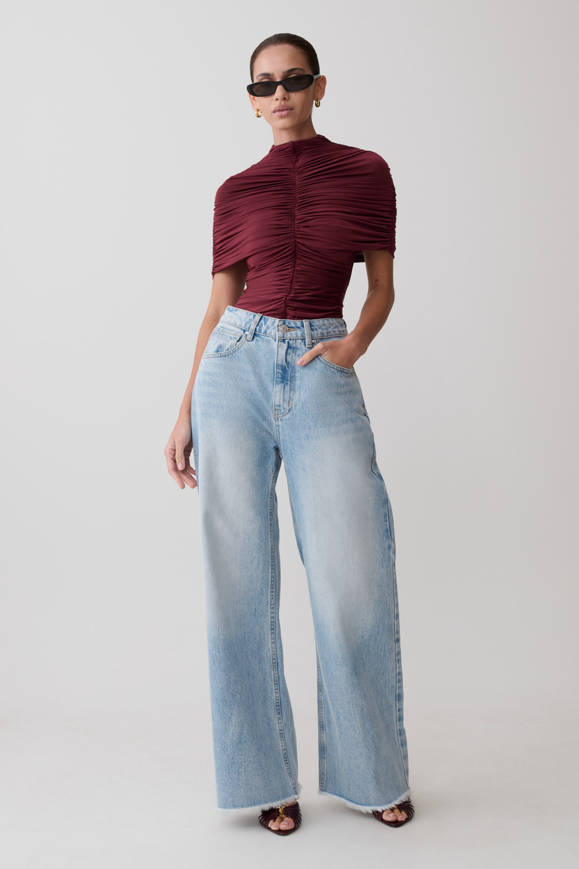 Sebastian Straight Leg Denim Jeans With Fray Hem - Washed Light Blue #5