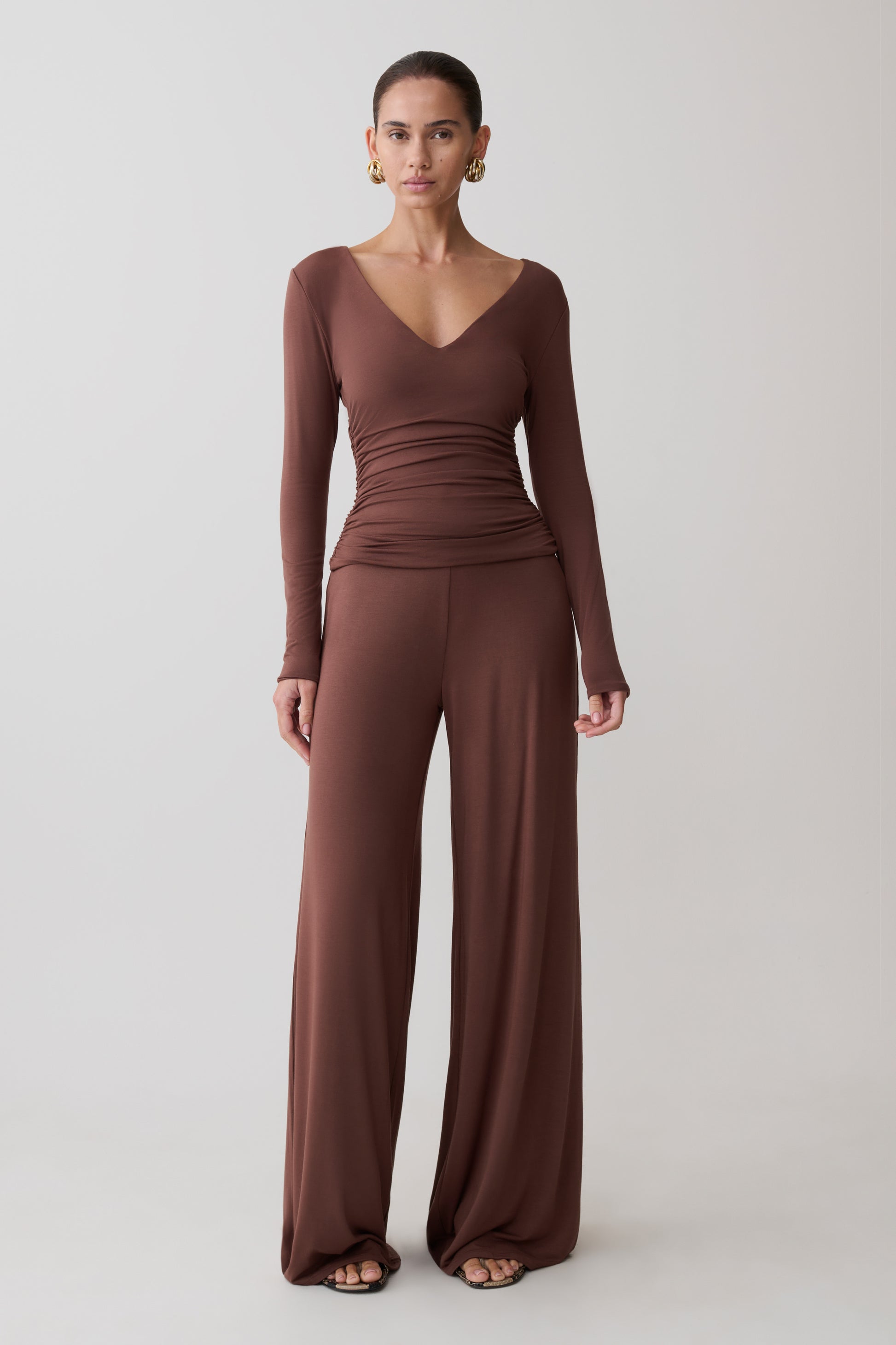 Dewi Wide Leg Modal Pants - Chocolate #4