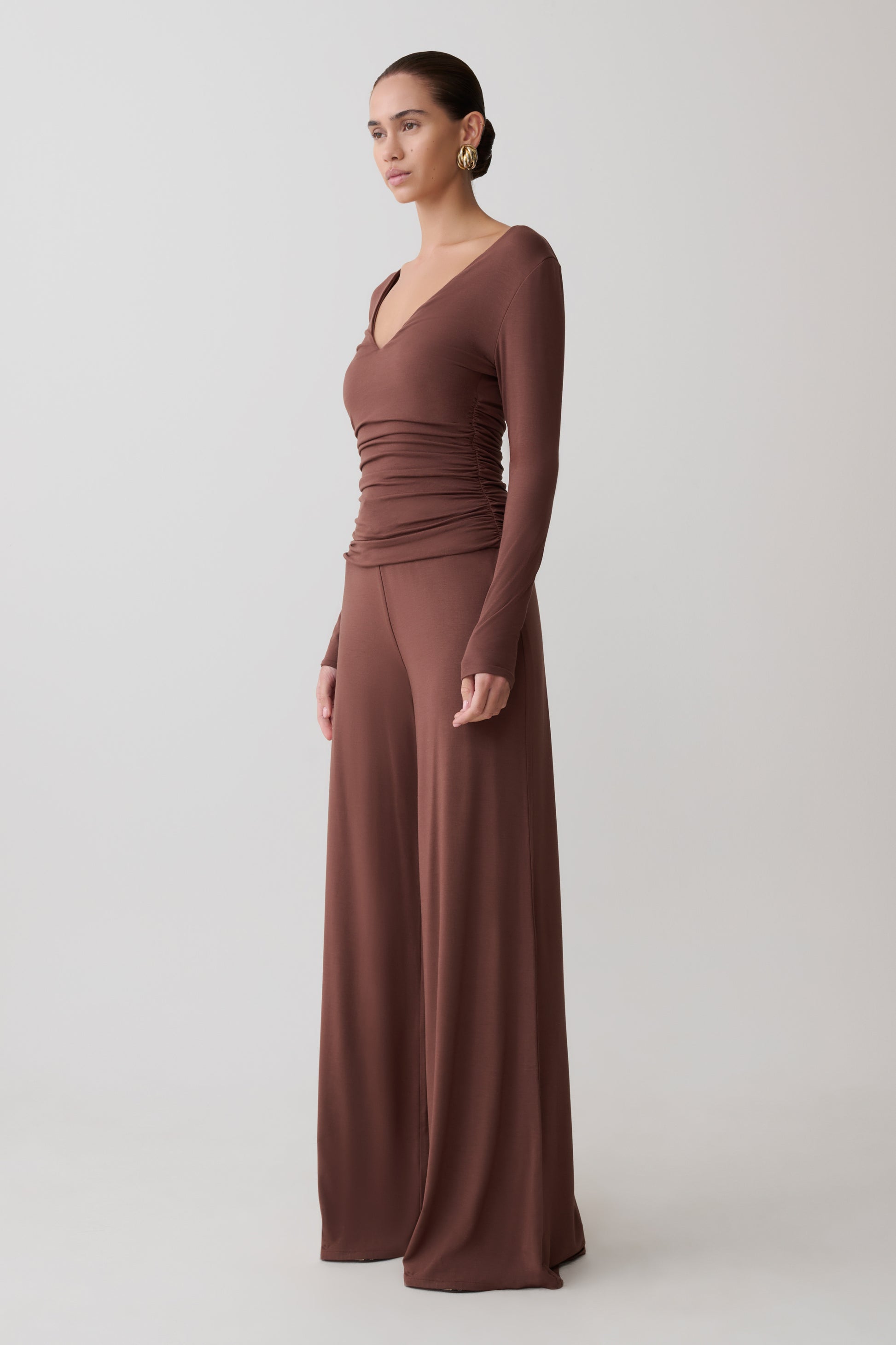 Dewi Wide Leg Modal Pants - Chocolate #3