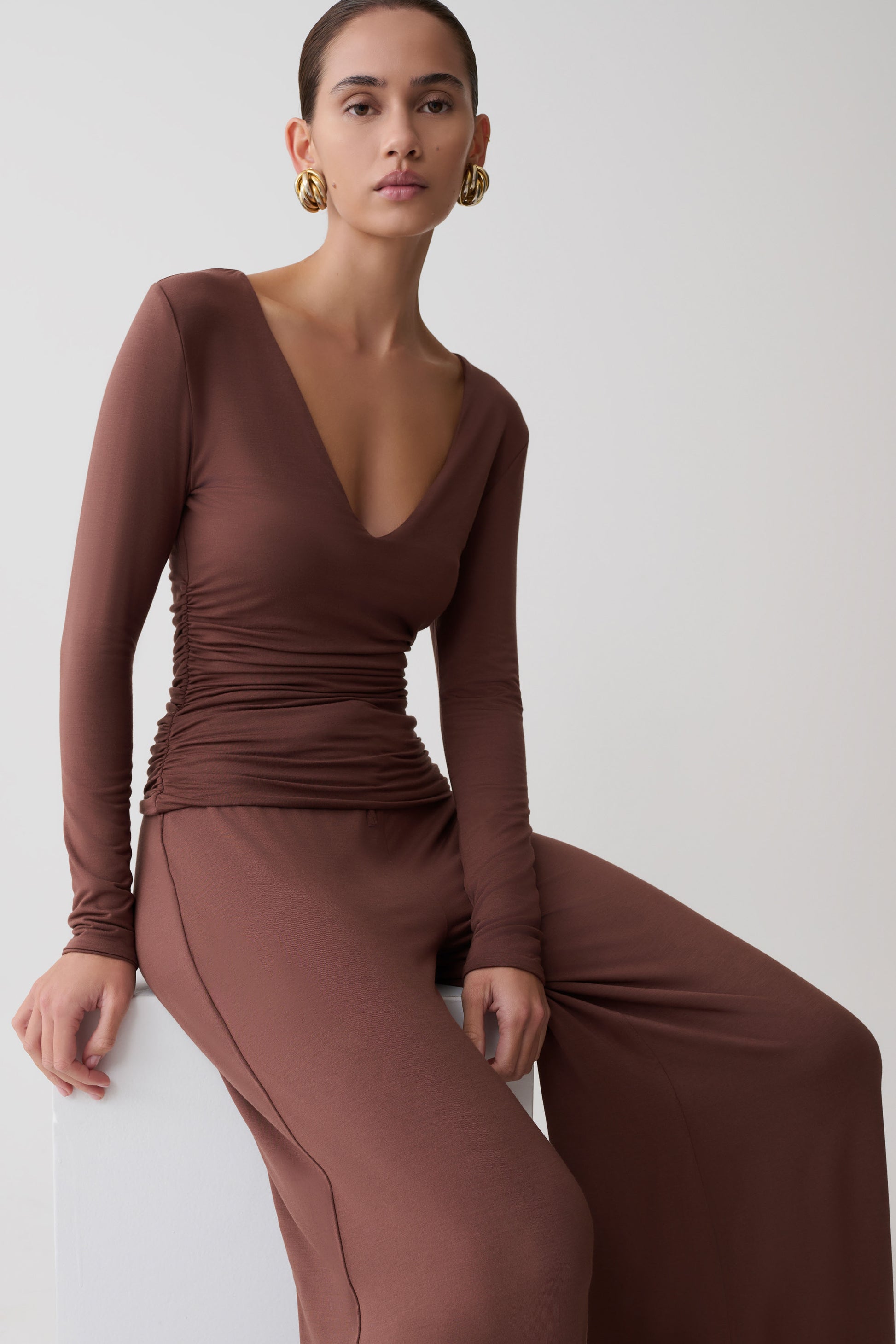 Sari Long Sleeve Modal Top - Chocolate #7