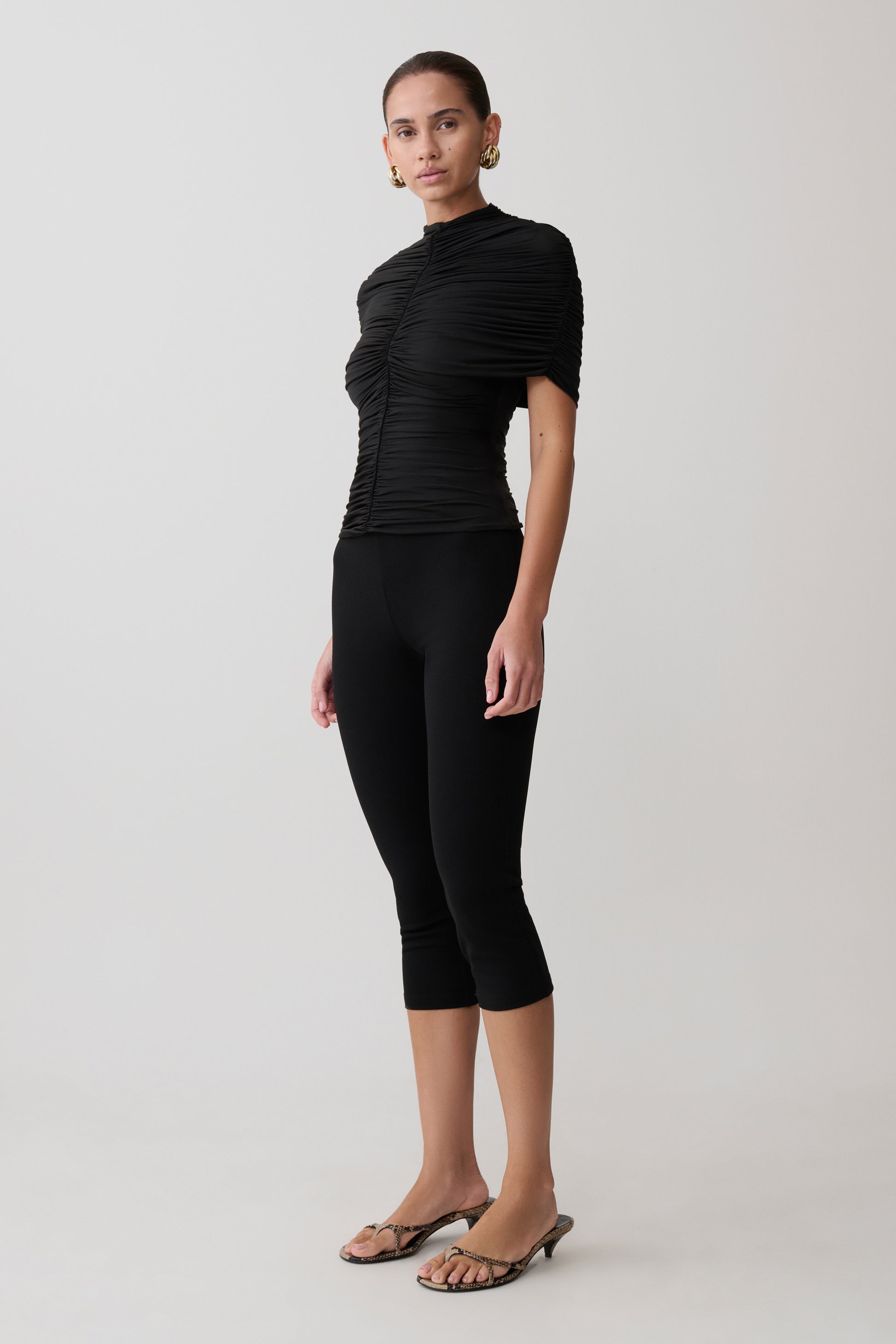 Linh Slinky High Neck Gathered Top - Black #6