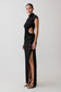 Black lace dress with cut-out design on a white background