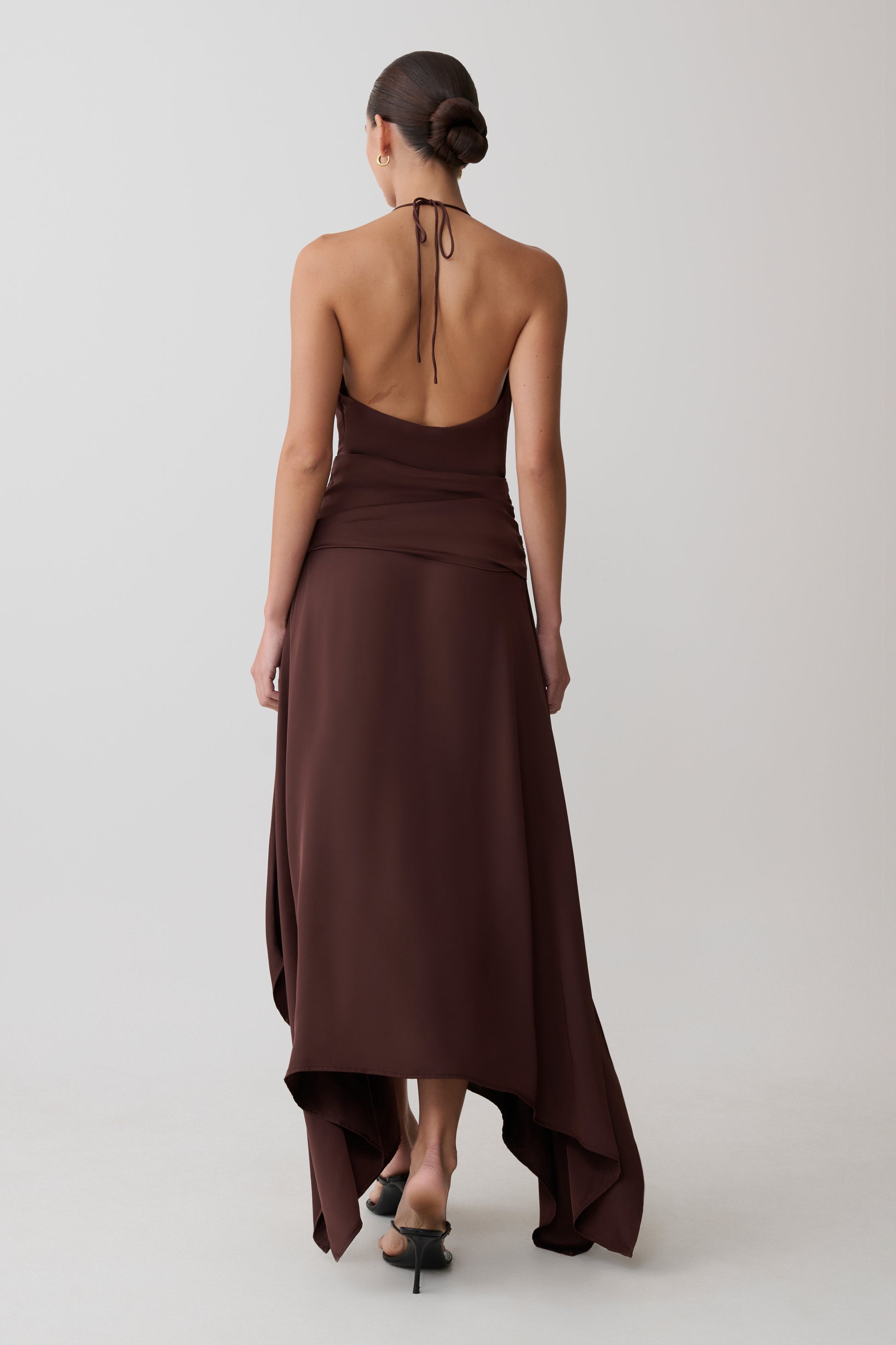 Cyra Plunge Satin Midi Dress - Dark Chocolate #2